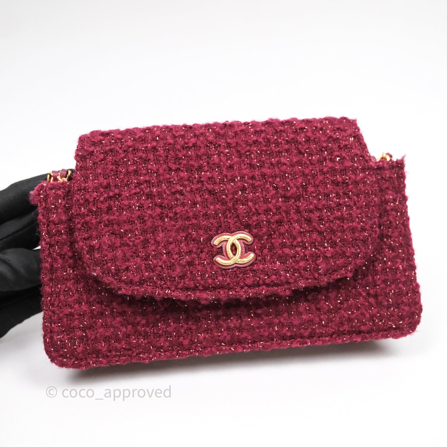 Chanel Clutch With Chain Red Tweed Aged Gold Hardware
