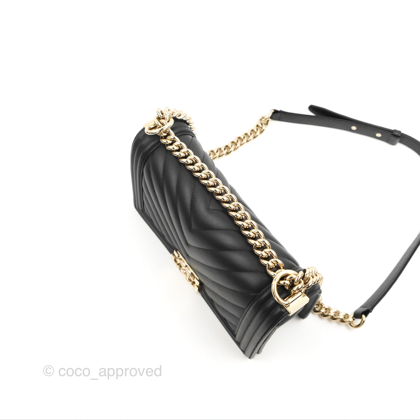 Chanel Chevron Medium Boy Black Calfskin Gold Hardware
