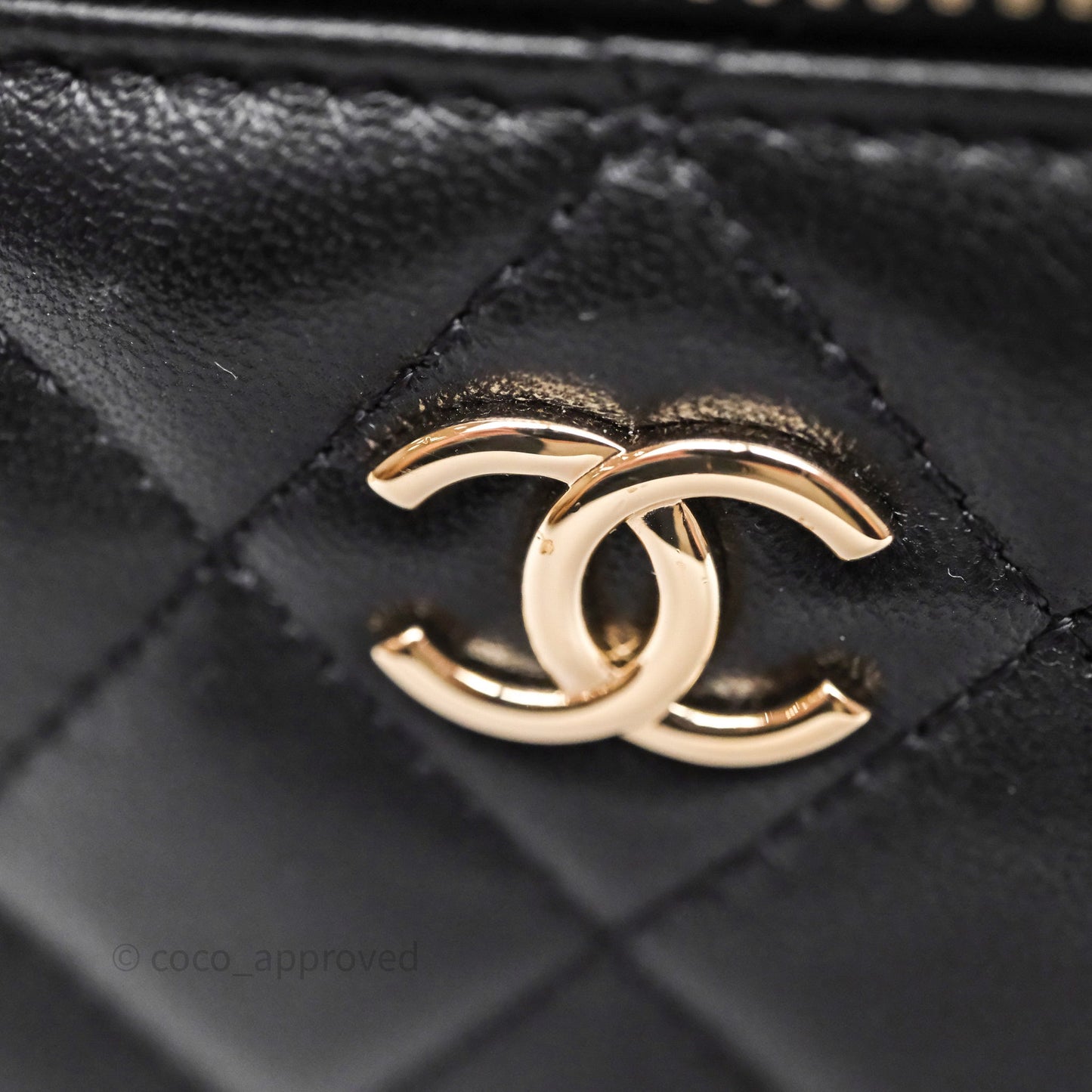 Chanel Vanity Rectangular Top Handle Black Lambskin Gold Hardware
