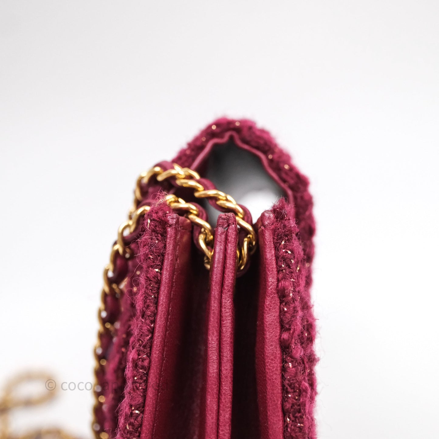 Chanel Clutch With Chain Red Tweed Aged Gold Hardware