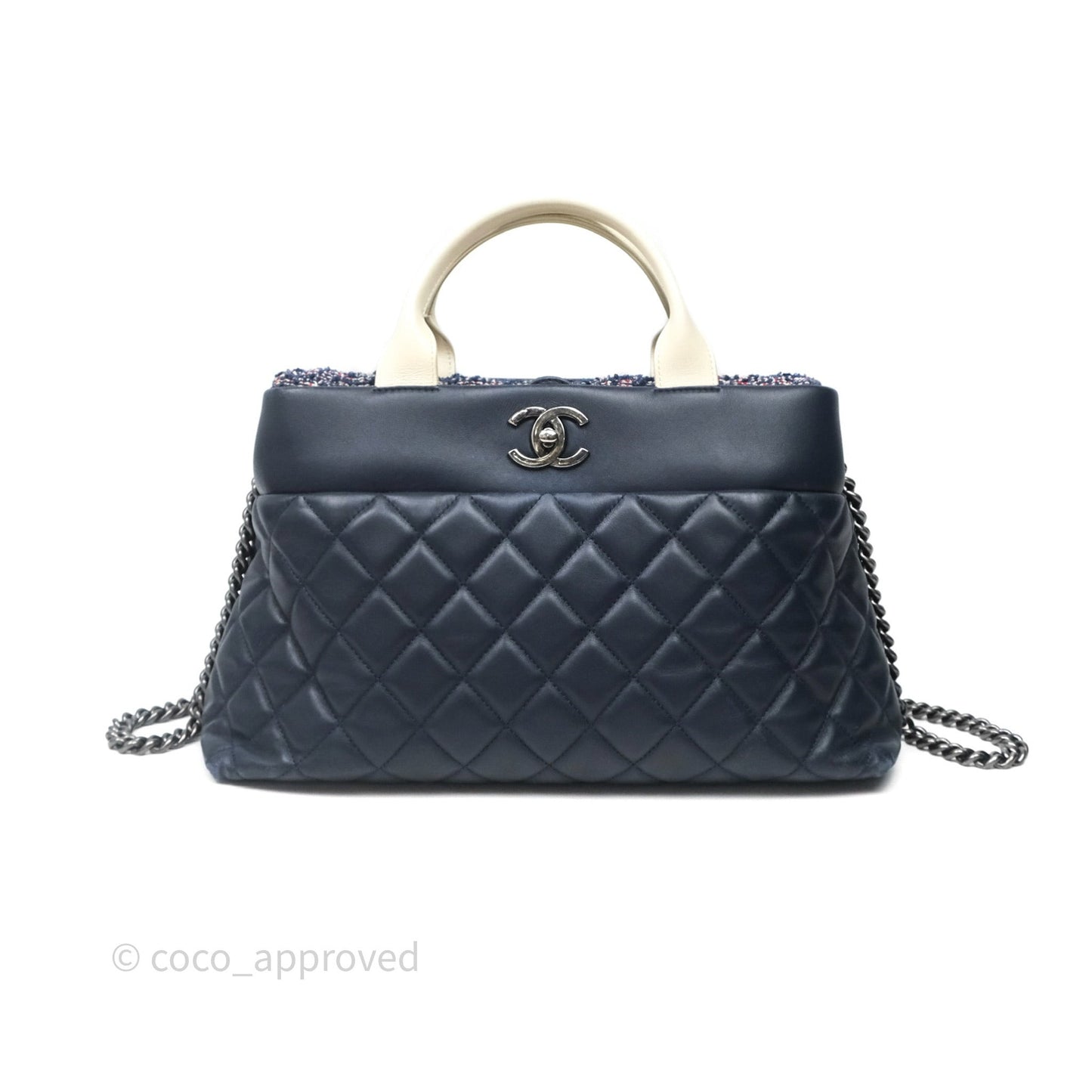 Chanel Quilted Portobello Tote Bag Tweed Lambskin Ruthenium Hardware