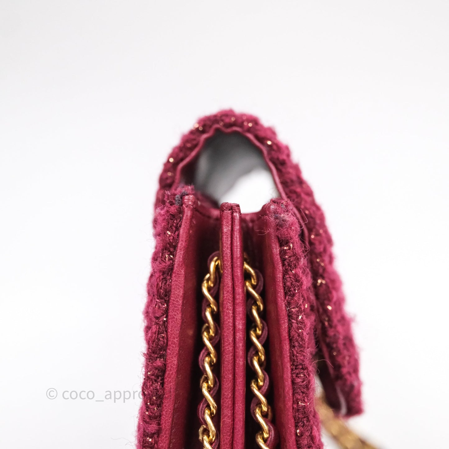 Chanel Clutch With Chain Red Tweed Aged Gold Hardware