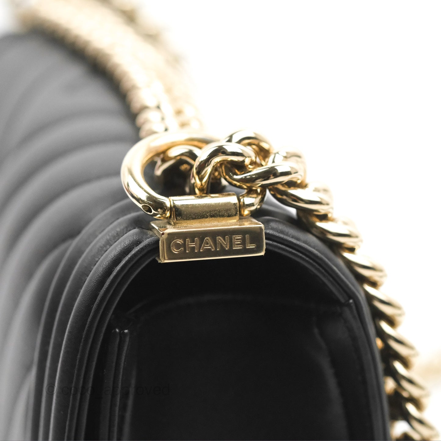 Chanel Chevron Medium Boy Black Calfskin Gold Hardware