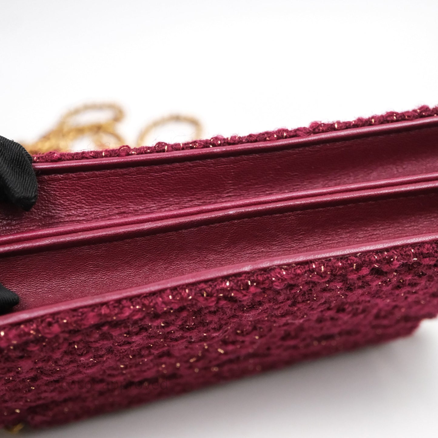 Chanel Clutch With Chain Red Tweed Aged Gold Hardware