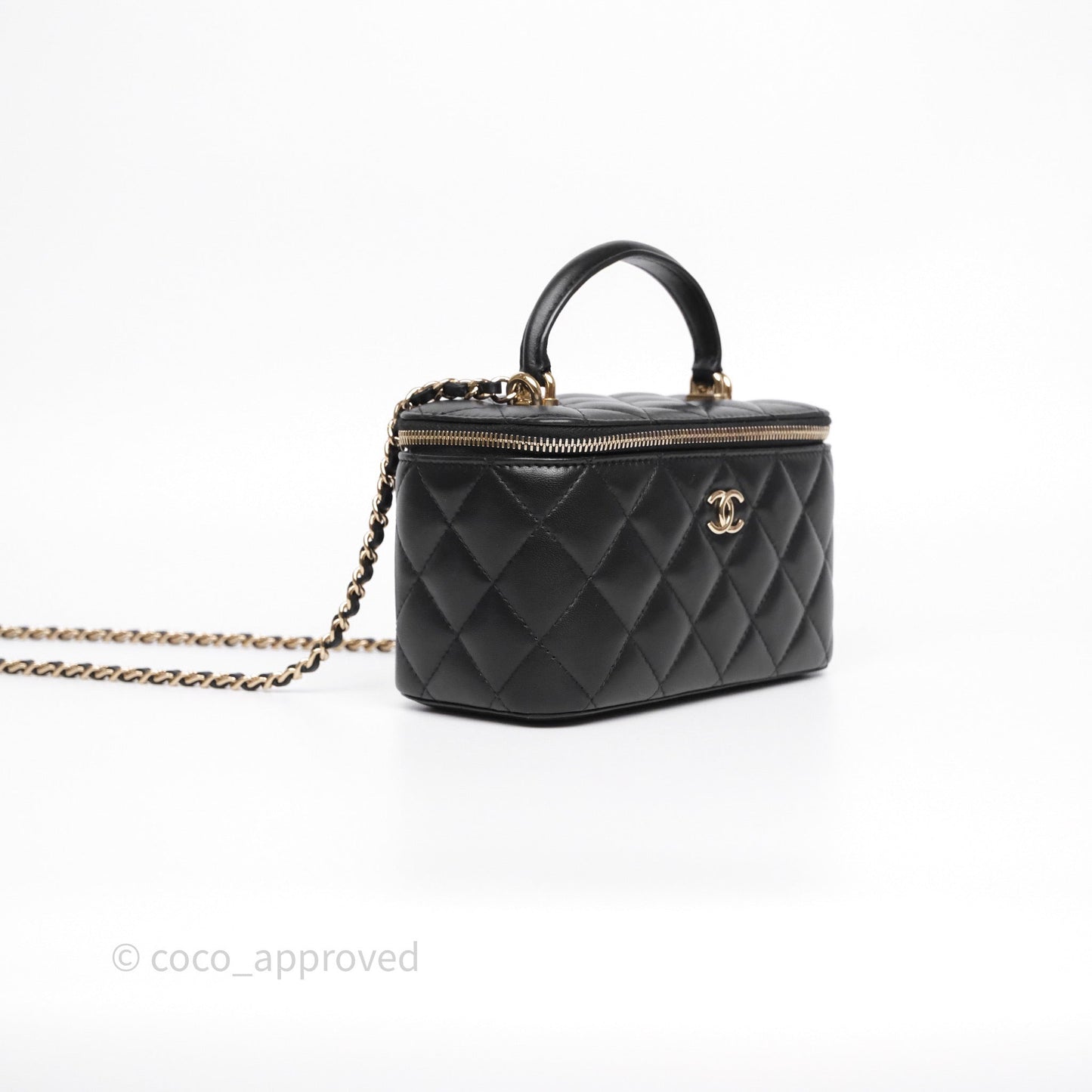Chanel Vanity Rectangular Top Handle Black Lambskin Gold Hardware