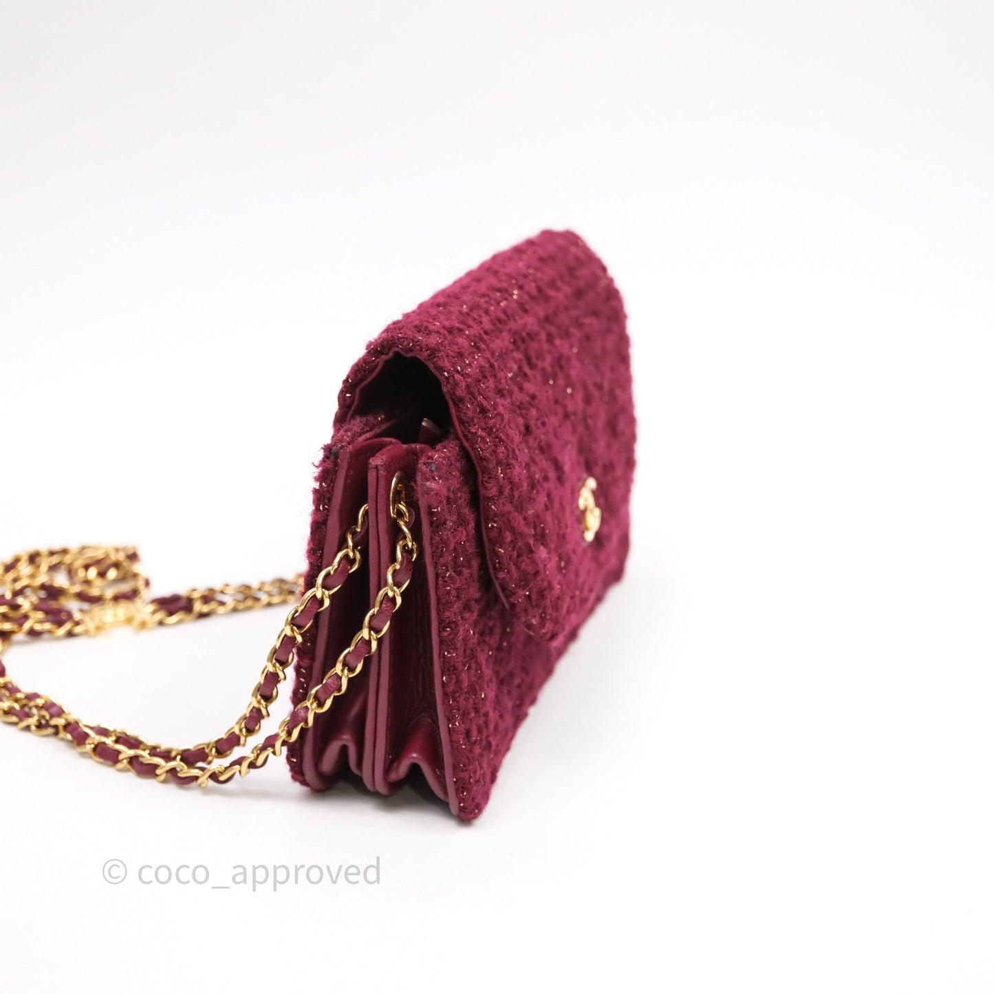 Chanel Clutch With Chain Red Tweed Aged Gold Hardware
