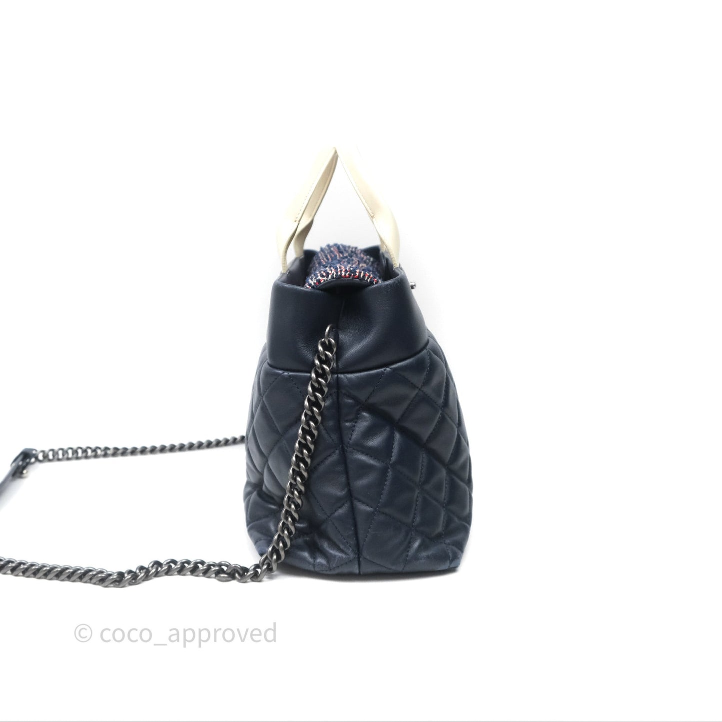 Chanel Quilted Portobello Tote Bag Tweed Lambskin Ruthenium Hardware