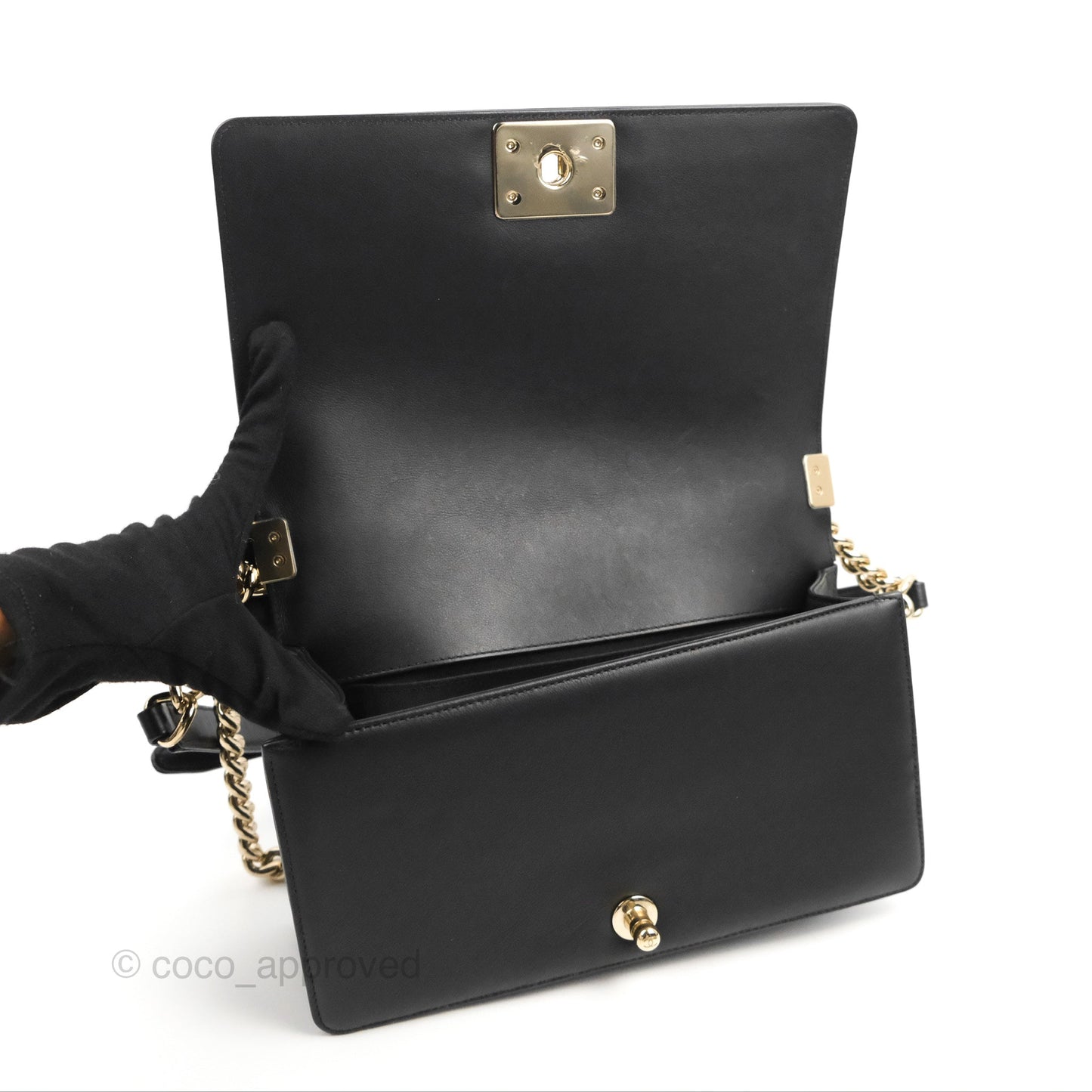 Chanel Chevron Medium Boy Black Calfskin Gold Hardware