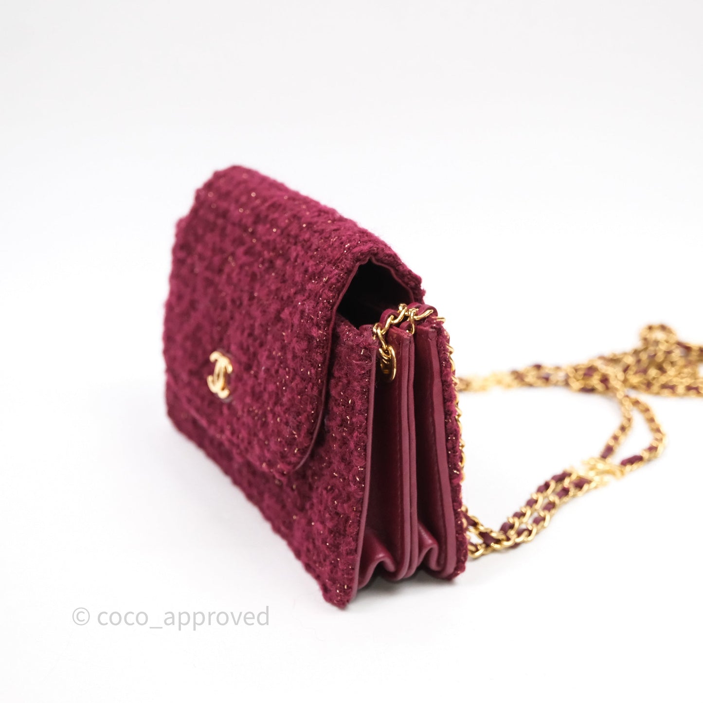 Chanel Clutch With Chain Red Tweed Aged Gold Hardware