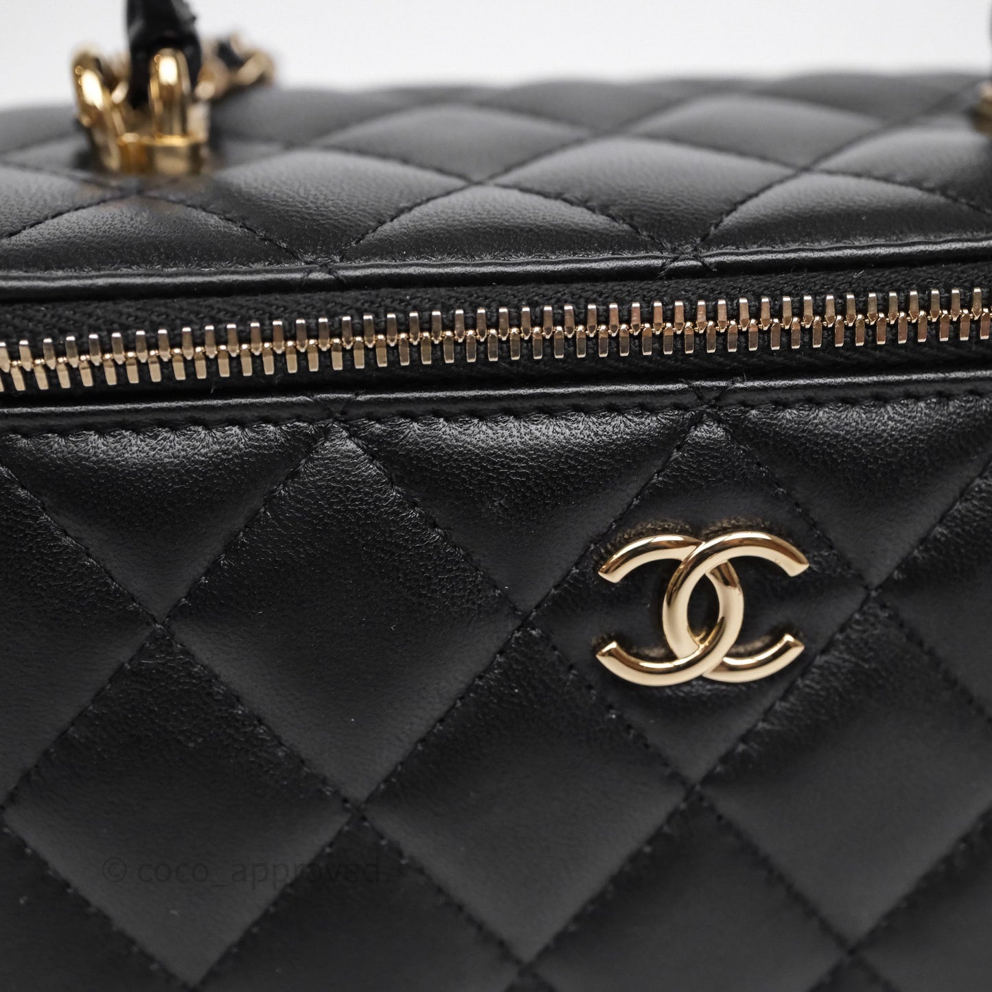 Chanel Vanity Rectangular Top Handle Black Lambskin Gold Hardware