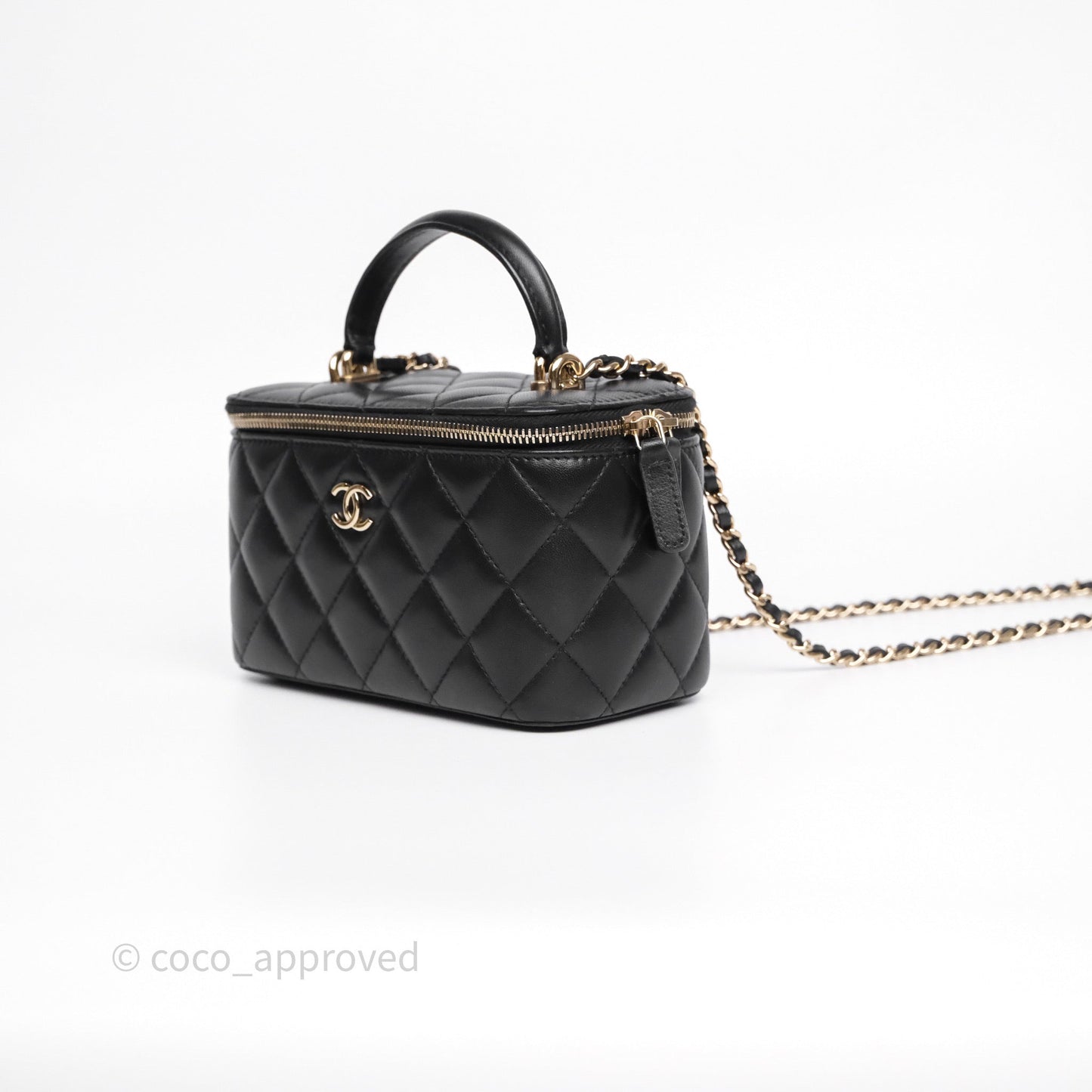 Chanel Vanity Rectangular Top Handle Black Lambskin Gold Hardware