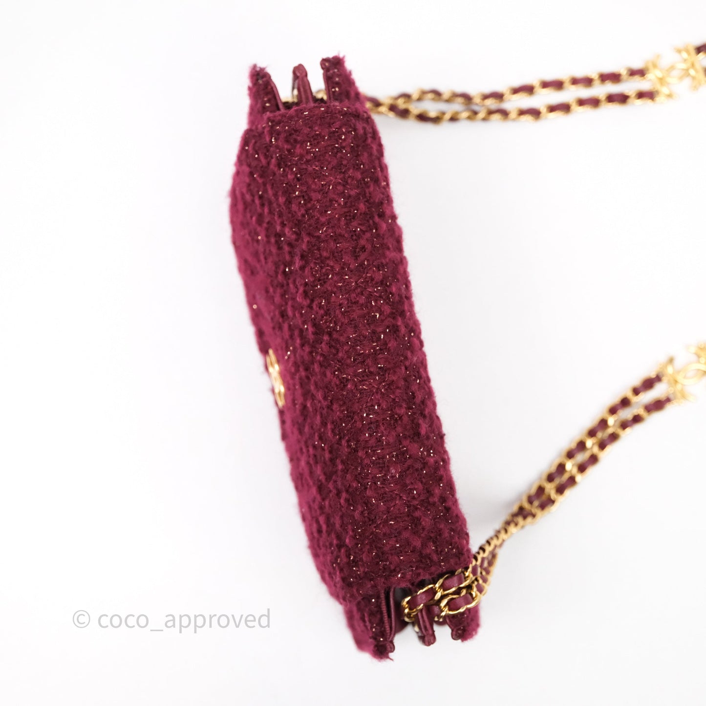 Chanel Clutch With Chain Red Tweed Aged Gold Hardware