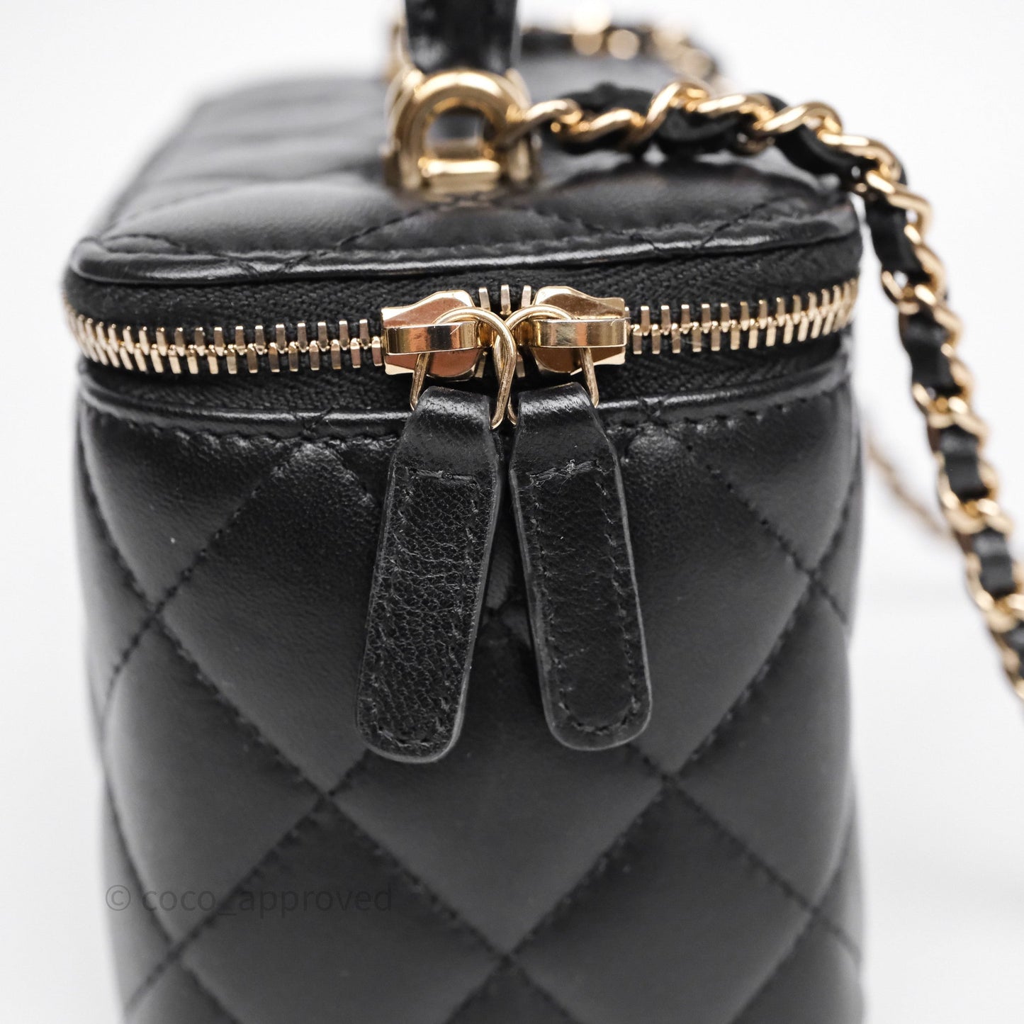 Chanel Vanity Rectangular Top Handle Black Lambskin Gold Hardware