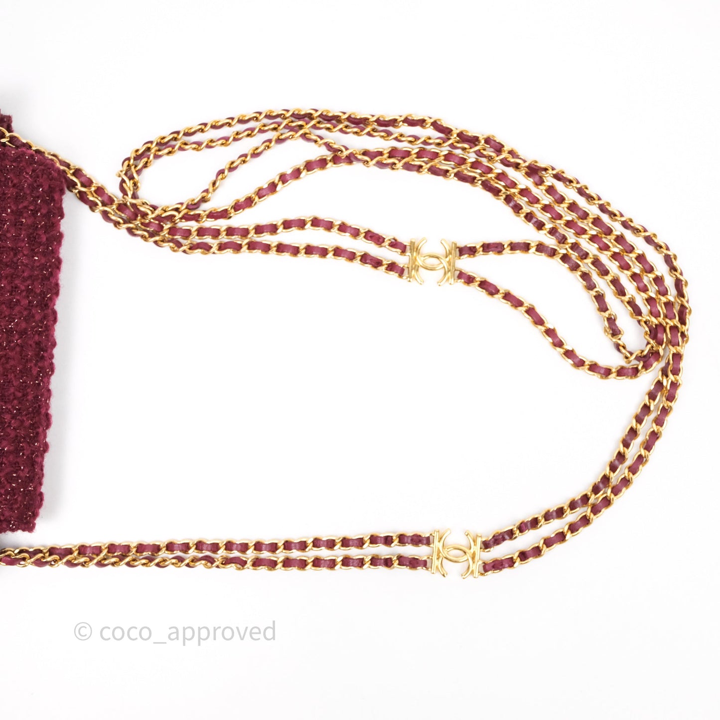 Chanel Clutch With Chain Red Tweed Aged Gold Hardware
