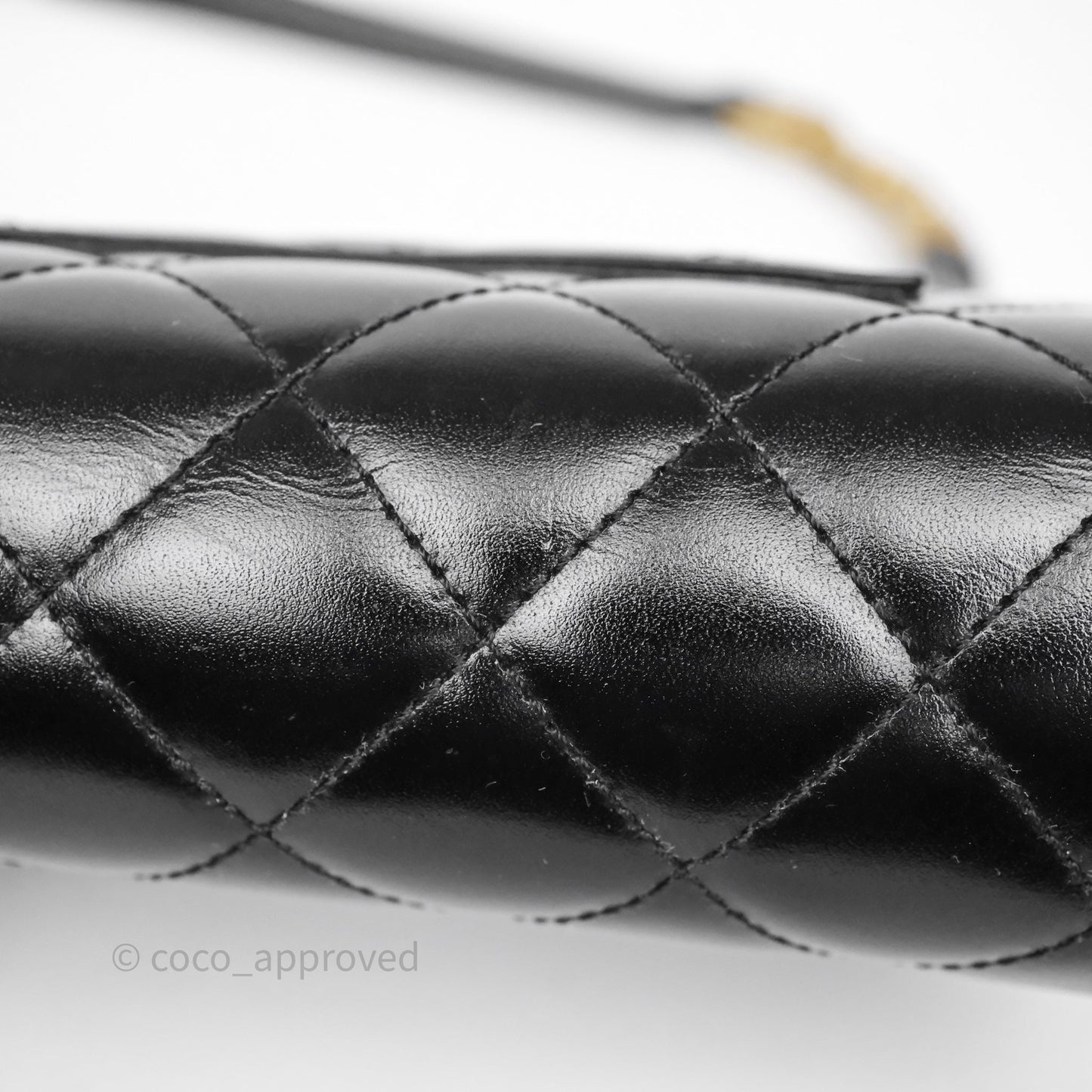 Chanel Quilted Mini Messenger with CC Logo Strap Black Shiny Calfskin/ Suede Goatskin Aged Gold Hardware