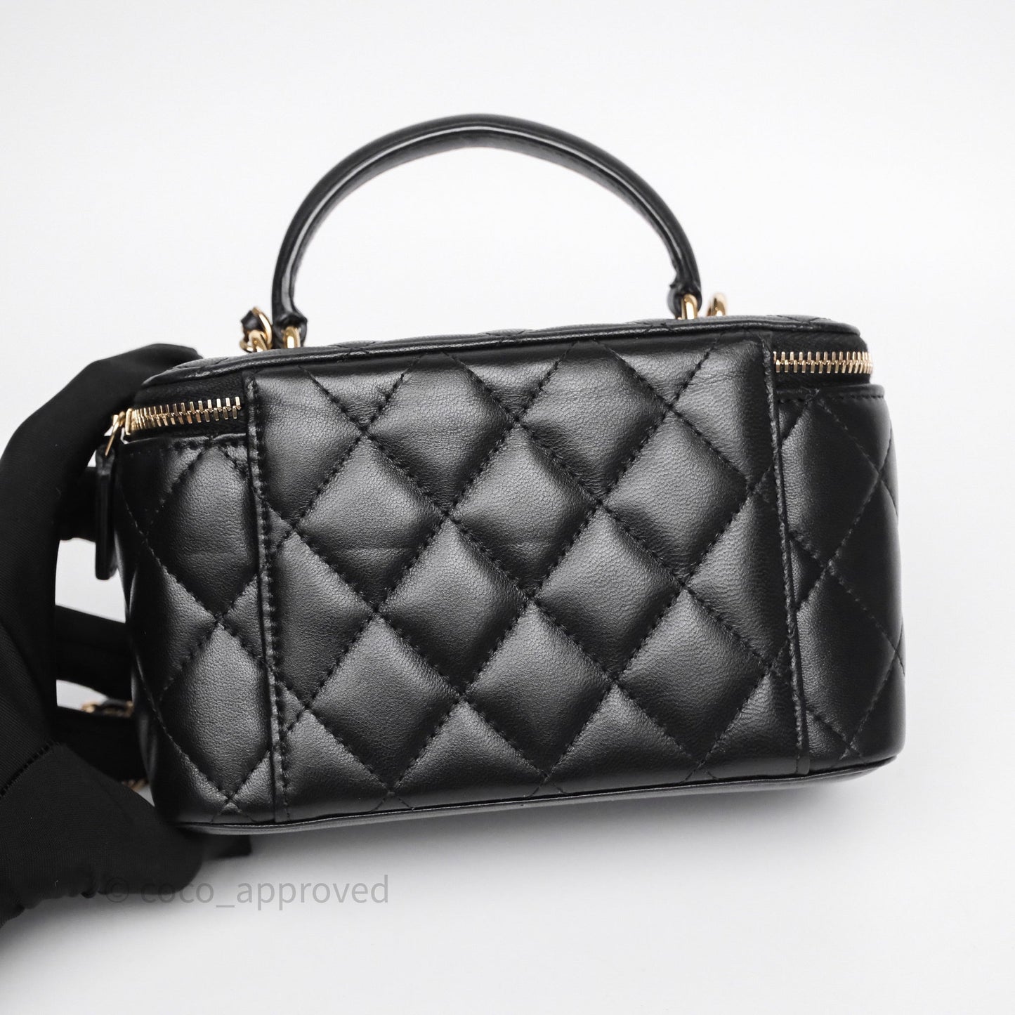 Chanel Vanity Rectangular Top Handle Black Lambskin Gold Hardware