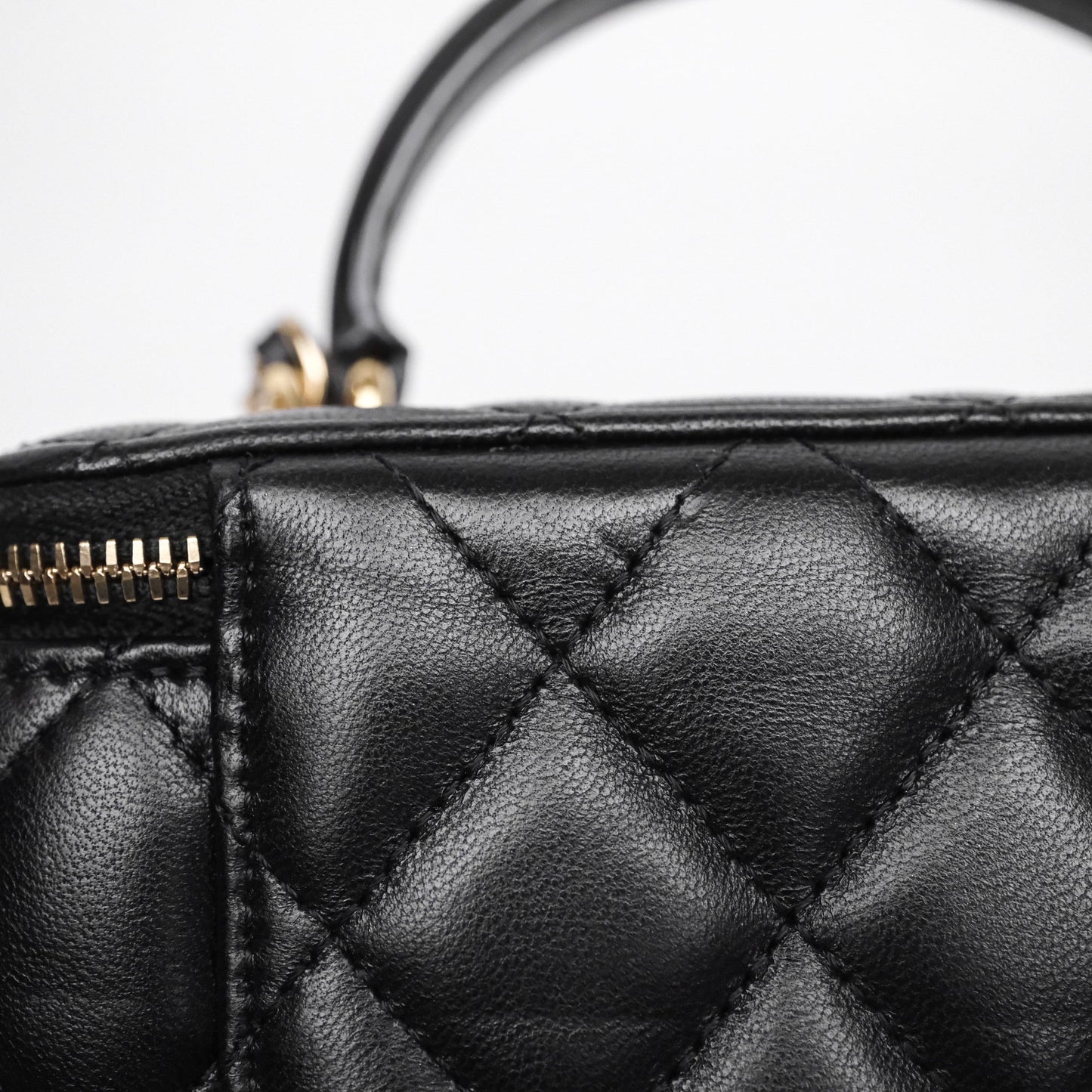Chanel Vanity Rectangular Top Handle Black Lambskin Gold Hardware