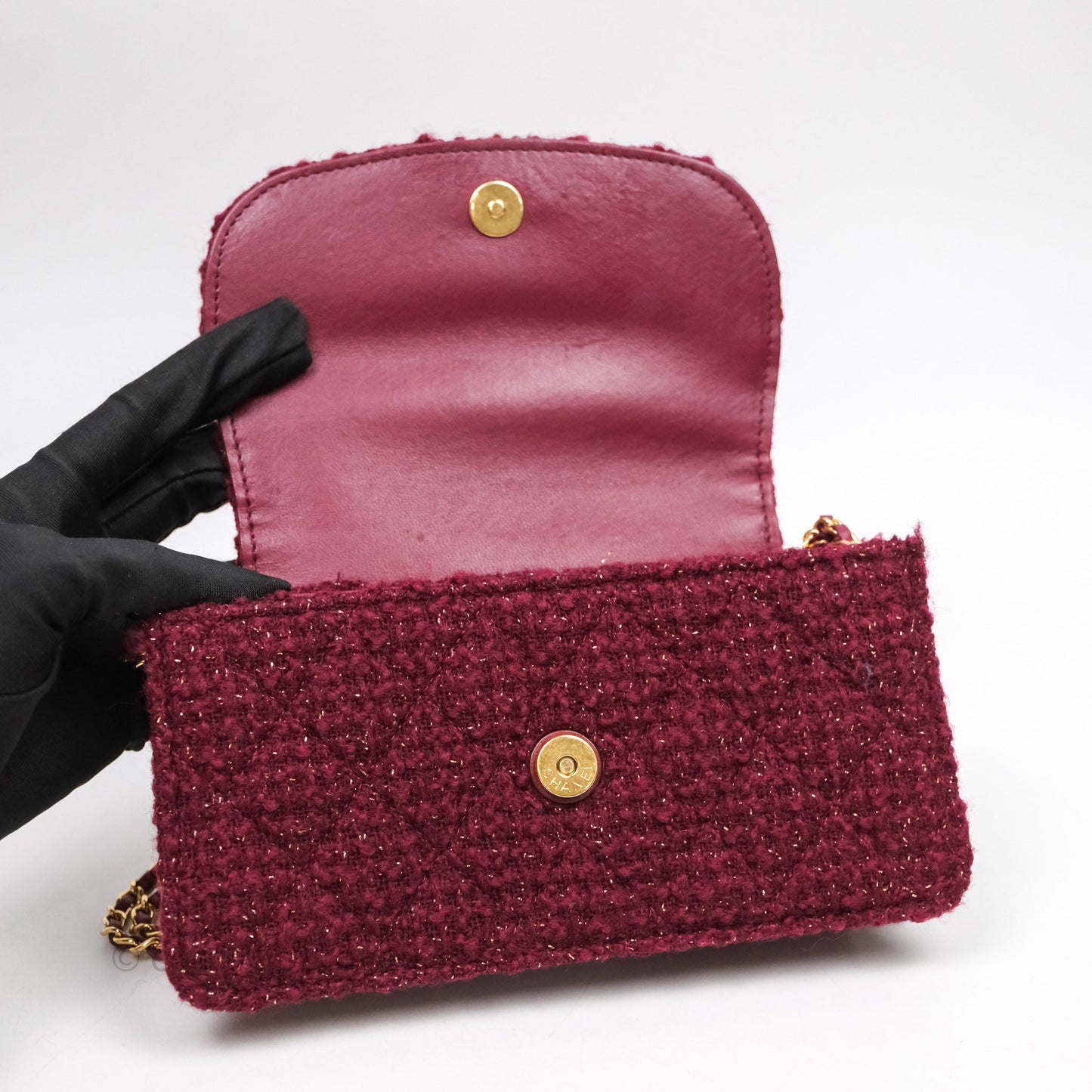 Chanel Clutch With Chain Red Tweed Aged Gold Hardware