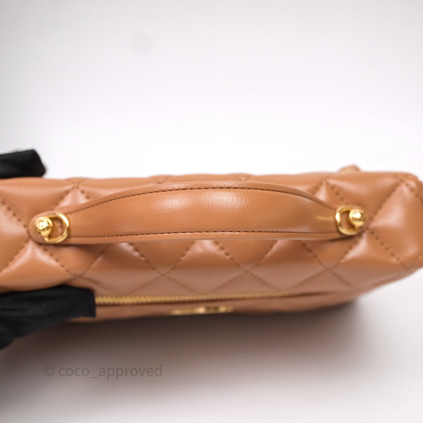 Chanel Top Handle Long Vanity with Chain Caramel Beige Lambskin Gold Hardware 25B