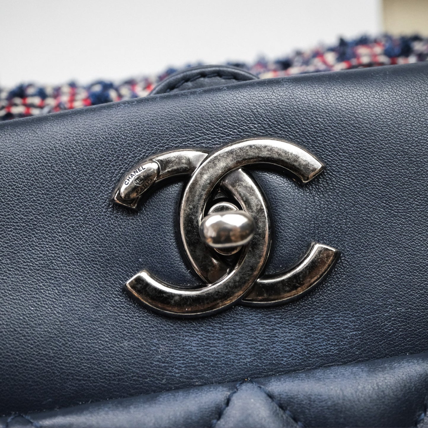 Chanel Quilted Portobello Tote Bag Tweed Lambskin Ruthenium Hardware