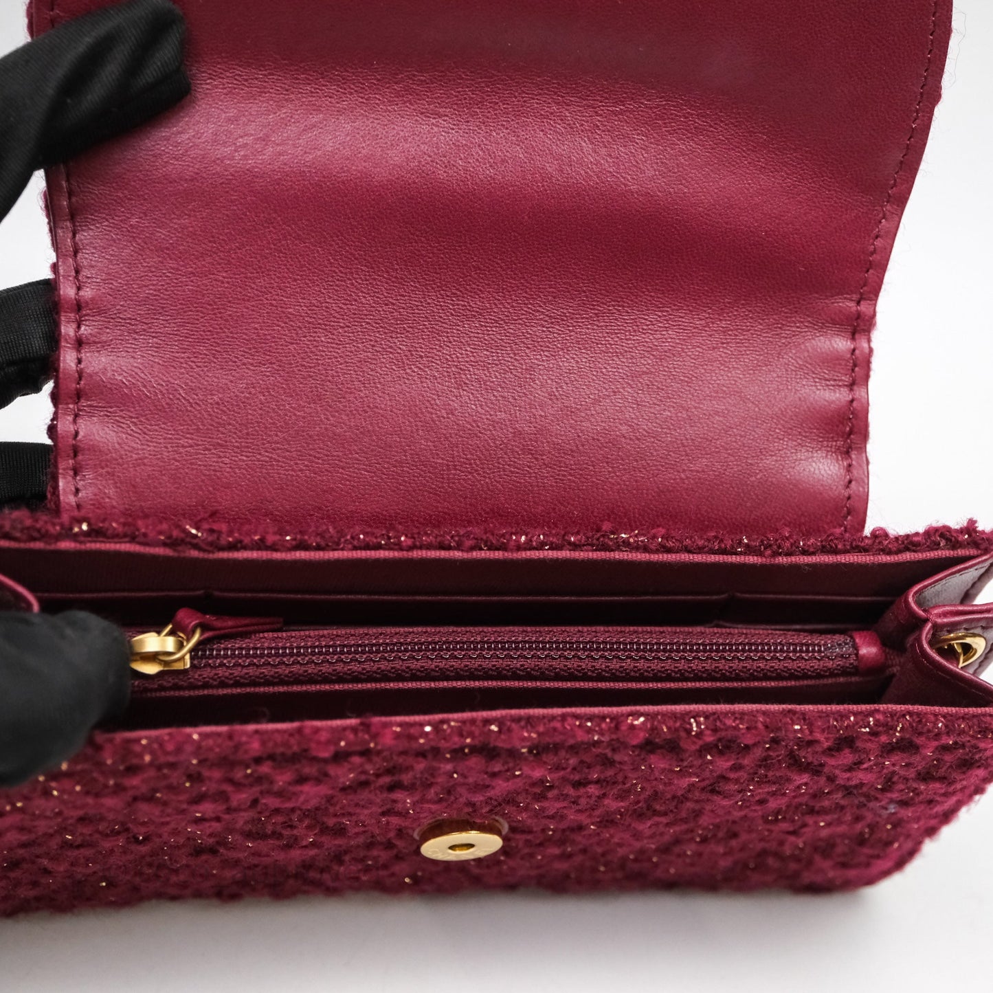 Chanel Clutch With Chain Red Tweed Aged Gold Hardware