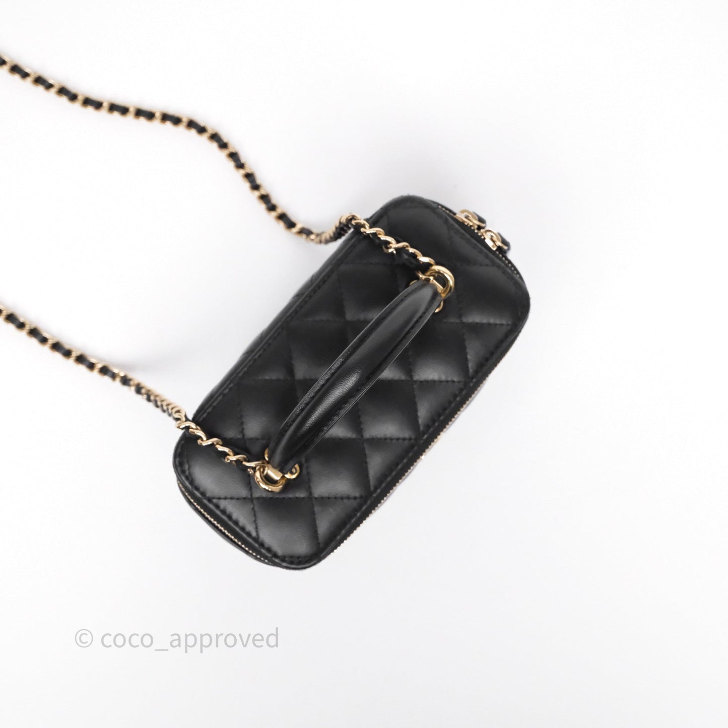 Chanel Vanity Rectangular Top Handle Black Lambskin Gold Hardware