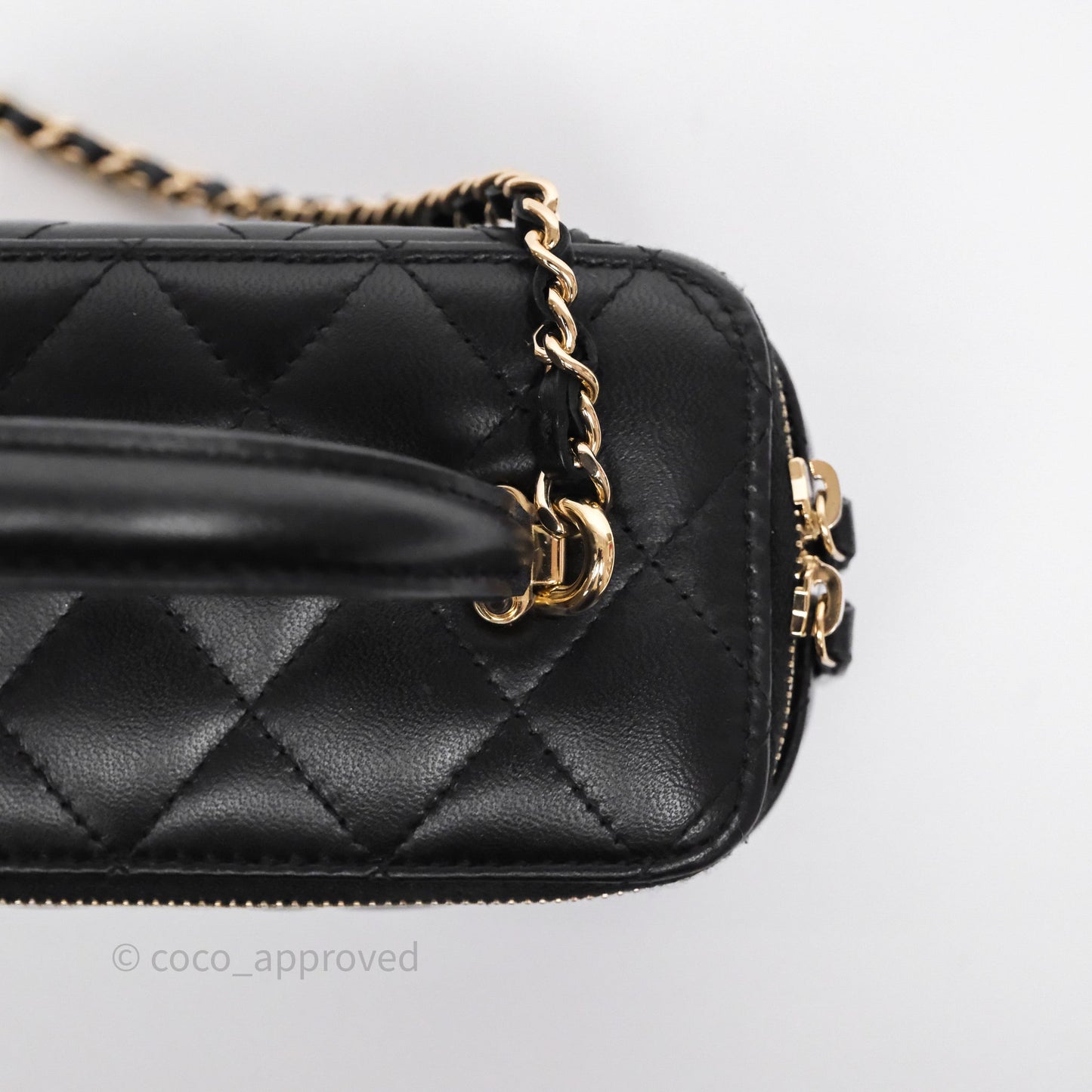 Chanel Vanity Rectangular Top Handle Black Lambskin Gold Hardware