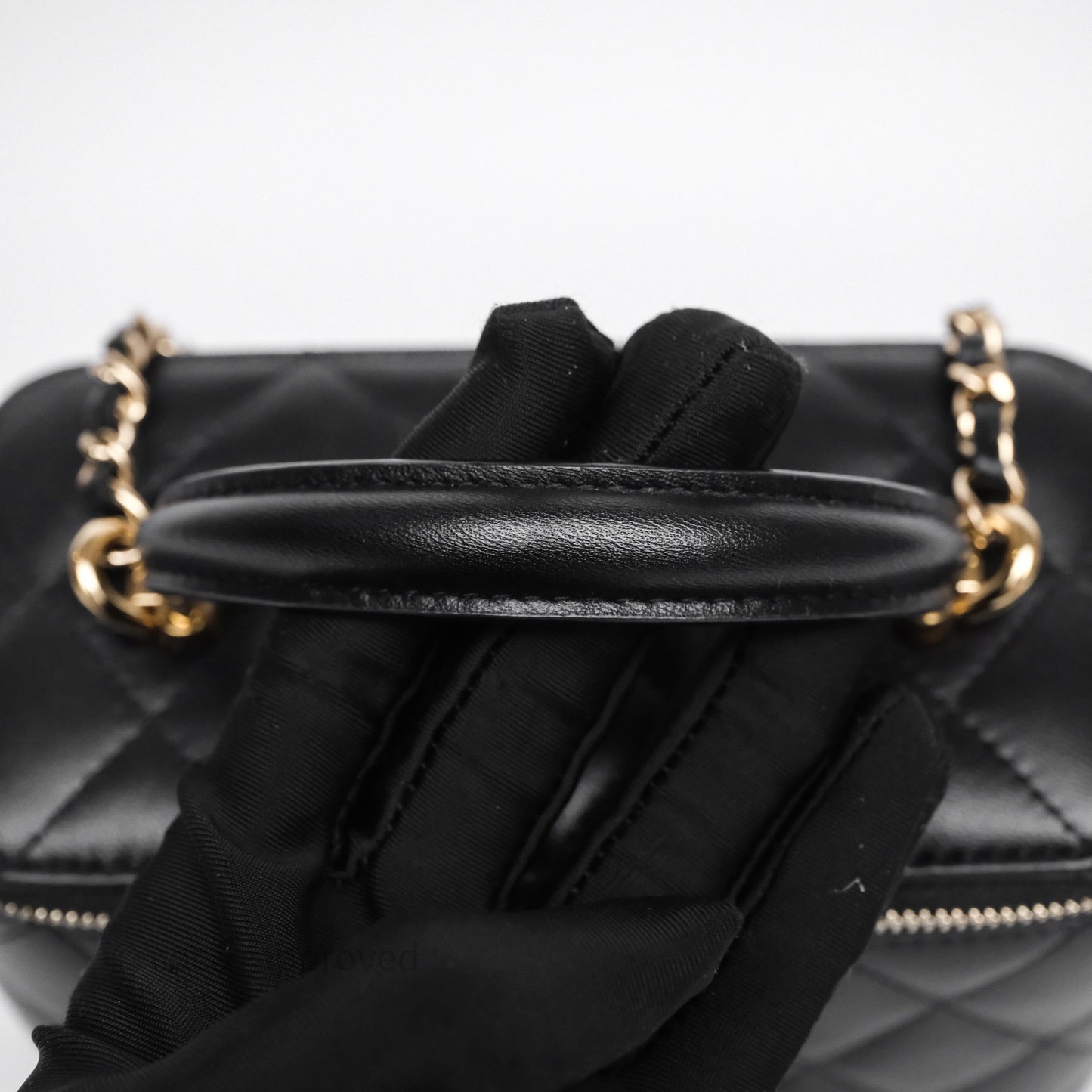 Chanel Vanity Rectangular Top Handle Black Lambskin Gold Hardware