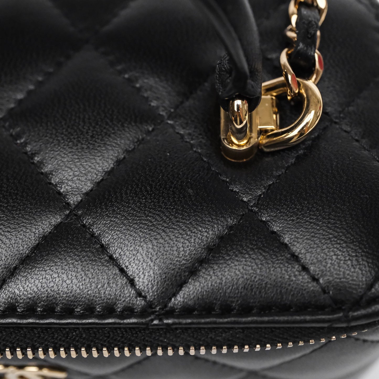 Chanel Vanity Rectangular Top Handle Black Lambskin Gold Hardware