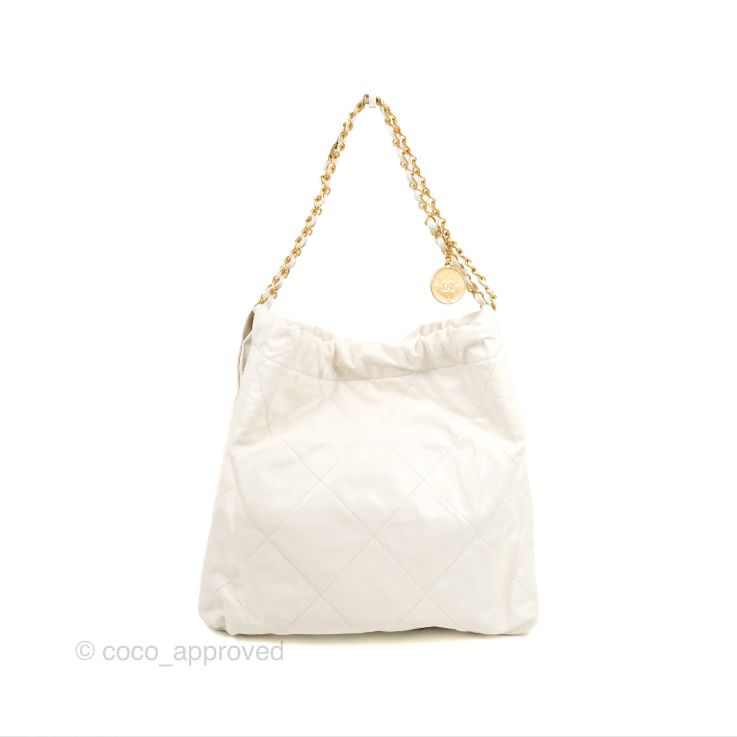 Chanel 22 Medium White Black Logo Aged Calfskin Aged Gold Hardware