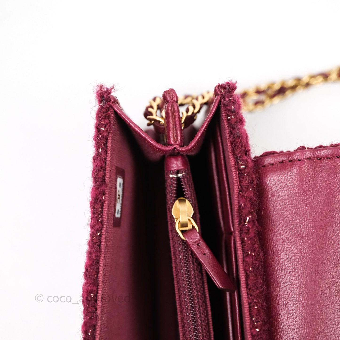 Chanel Clutch With Chain Red Tweed Aged Gold Hardware