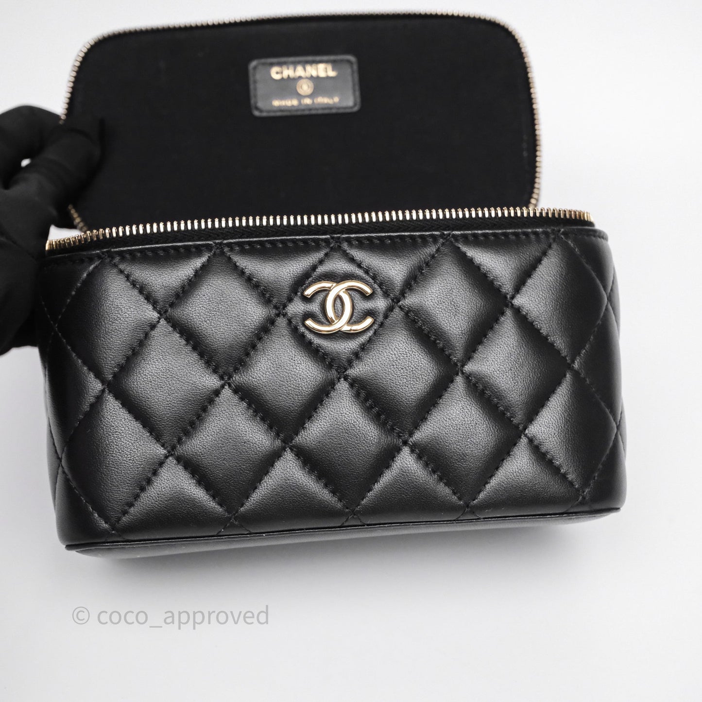 Chanel Vanity Rectangular Top Handle Black Lambskin Gold Hardware