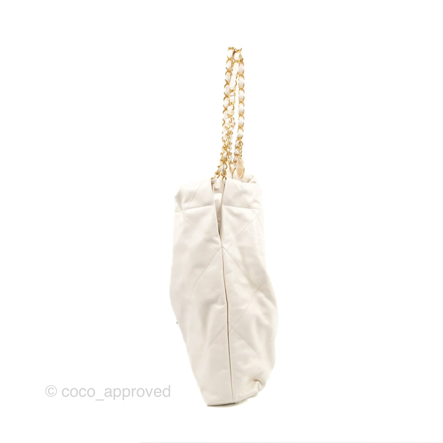 Chanel 22 Medium White Black Logo Aged Calfskin Aged Gold Hardware