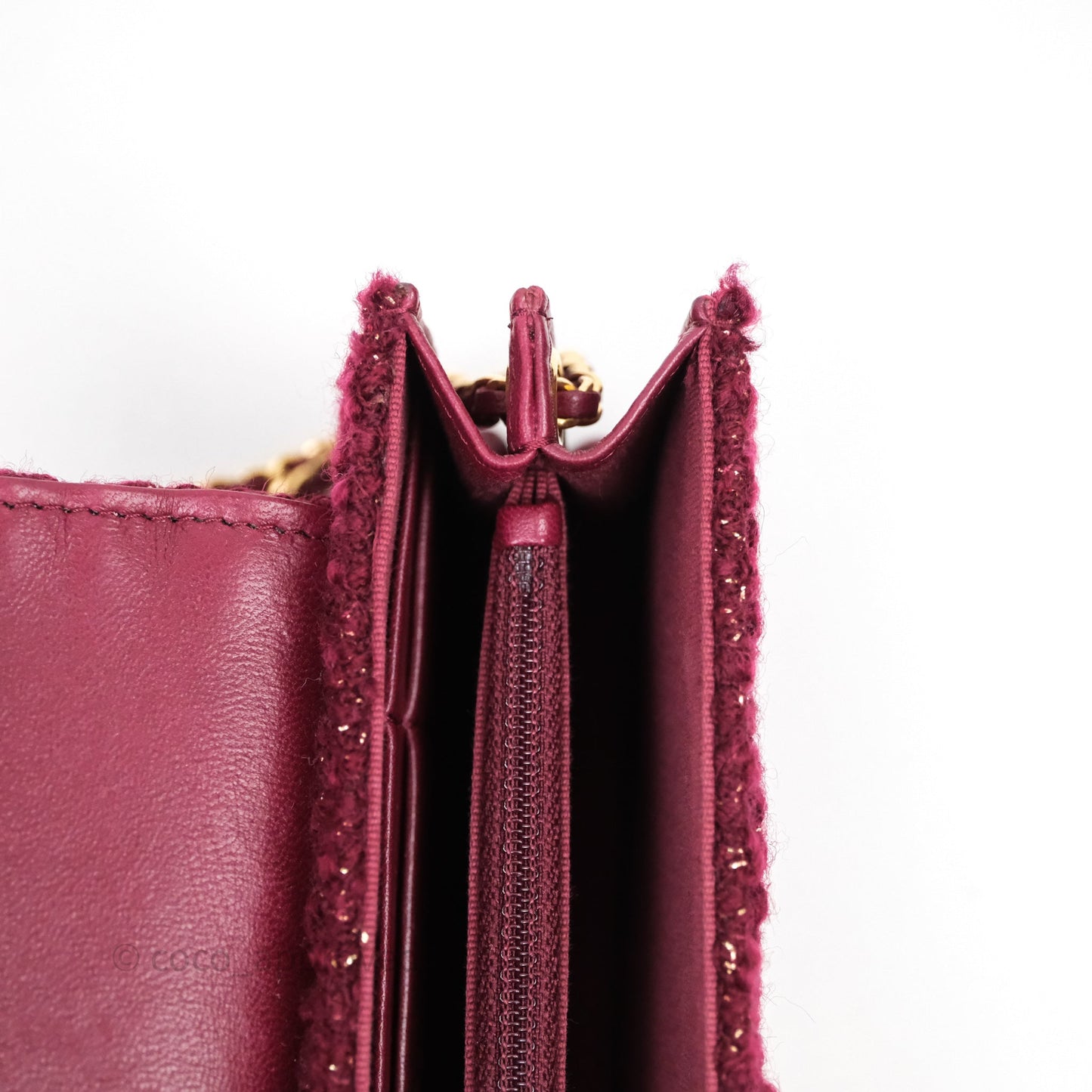 Chanel Clutch With Chain Red Tweed Aged Gold Hardware