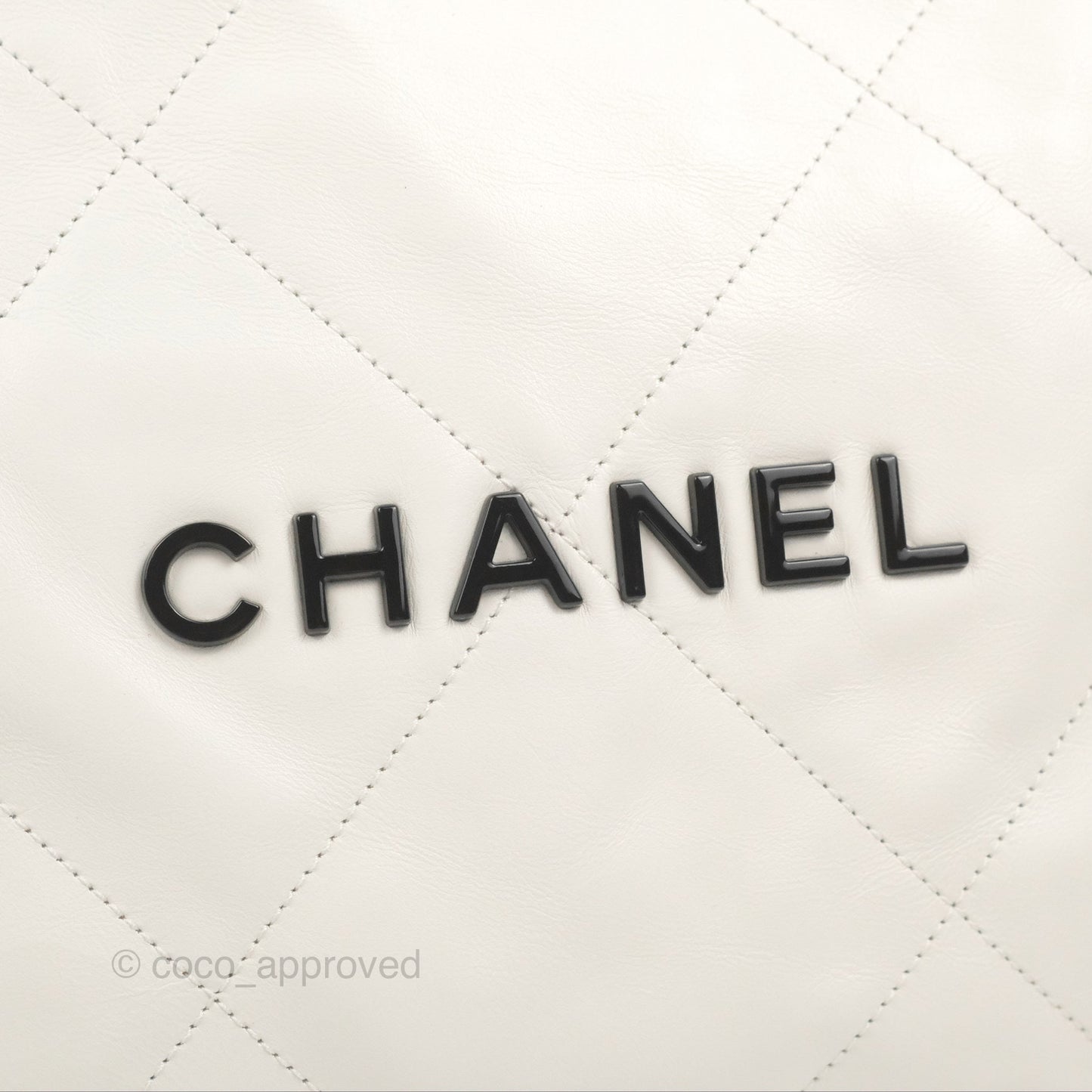 Chanel 22 Medium White Black Logo Aged Calfskin Aged Gold Hardware