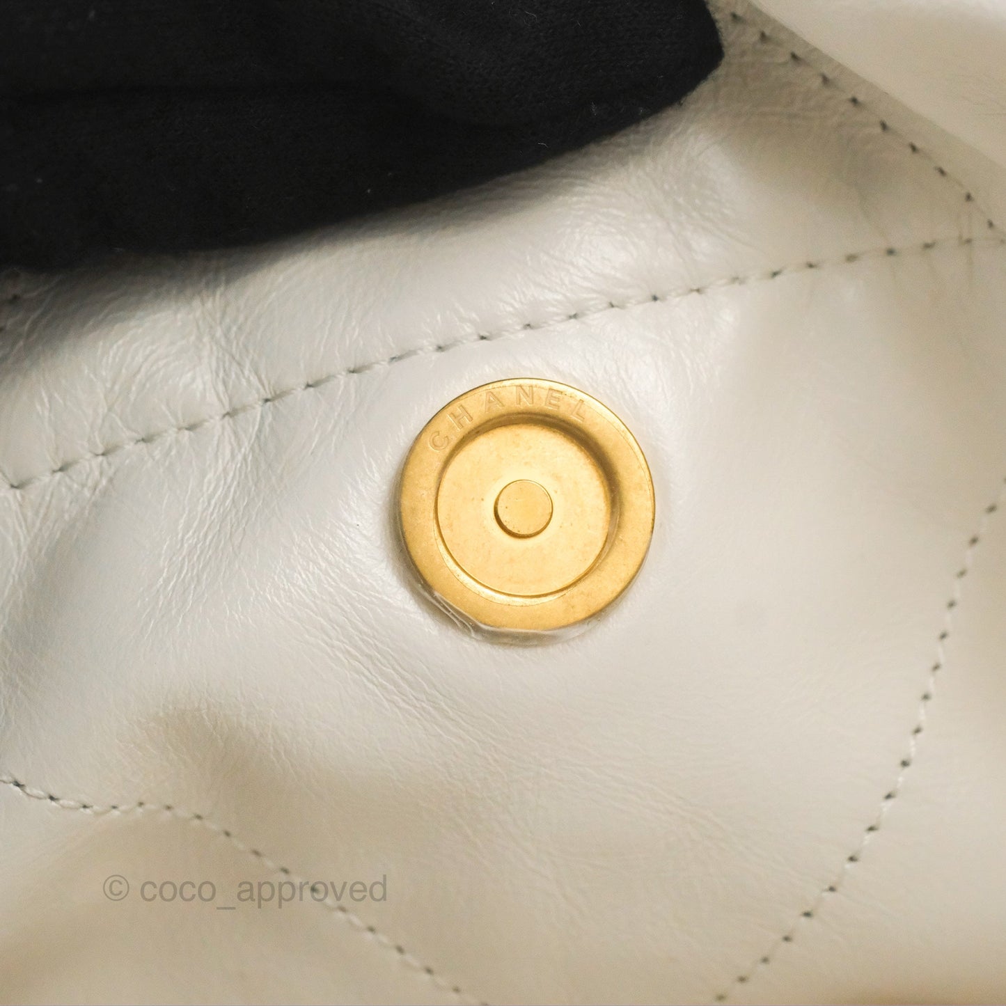 Chanel 22 Medium White Black Logo Aged Calfskin Aged Gold Hardware