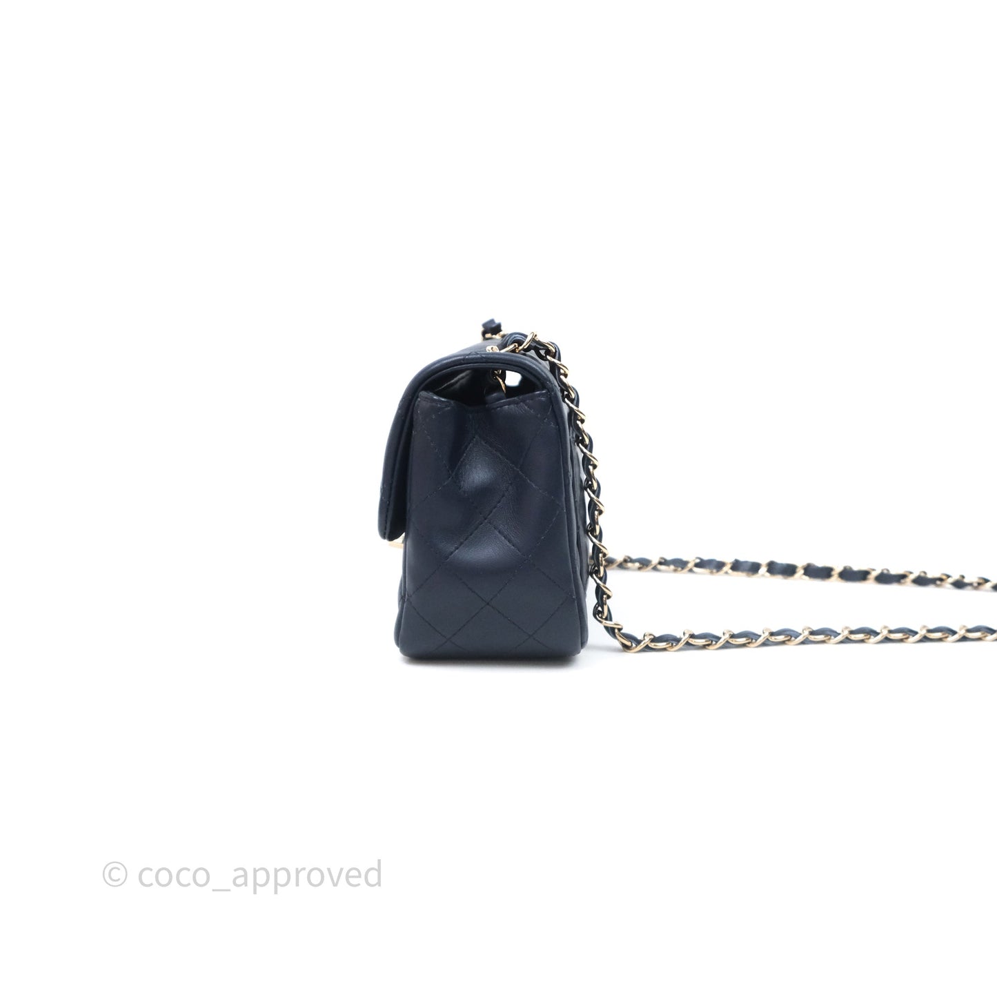 Chanel Quilted Mini Square Navy Lambskin Light Gold Hardware