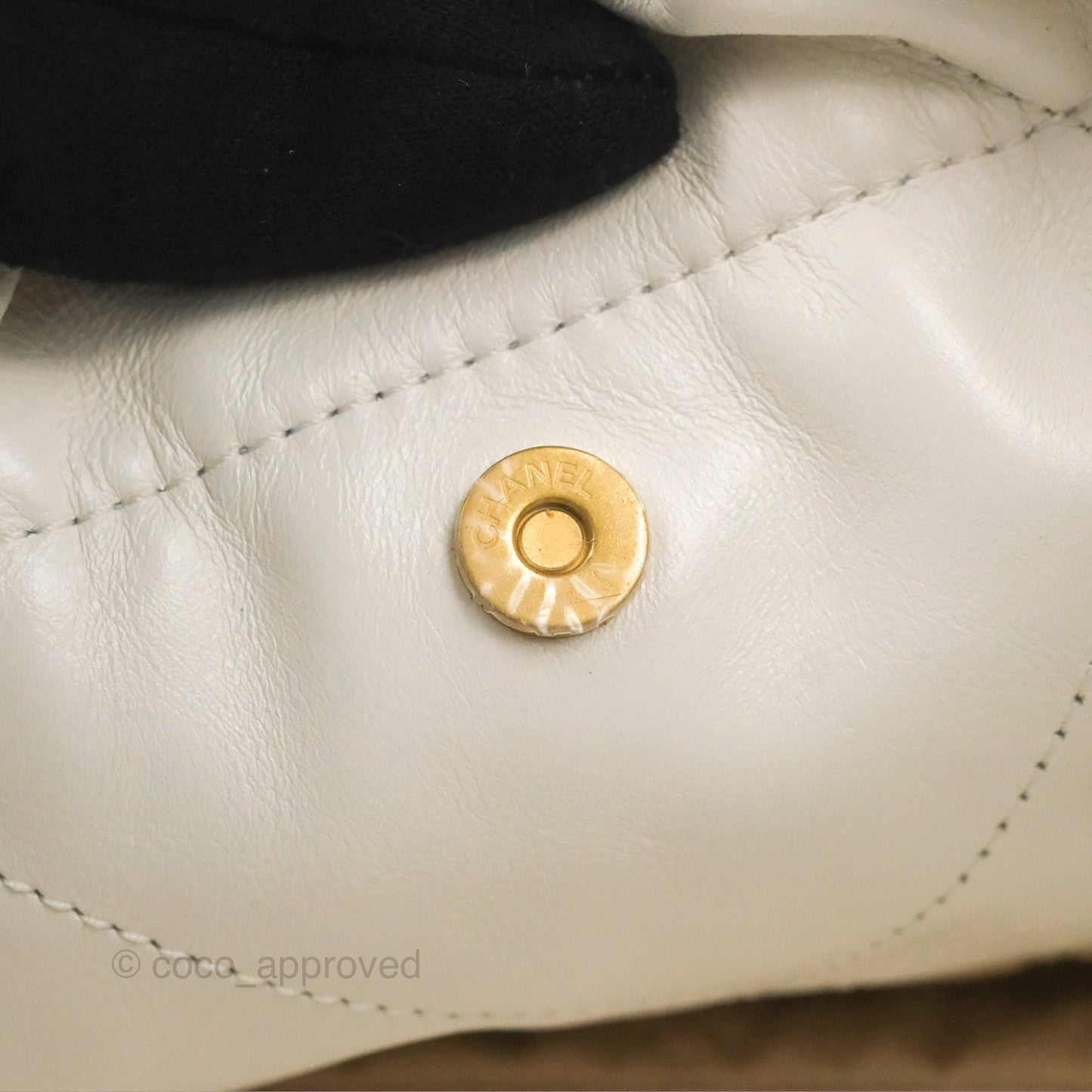 Chanel 22 Medium White Black Logo Aged Calfskin Aged Gold Hardware