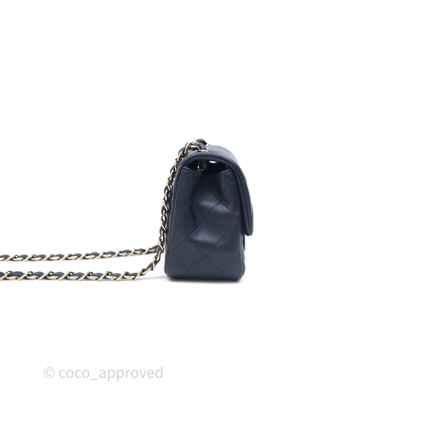Chanel Quilted Mini Square Navy Lambskin Light Gold Hardware