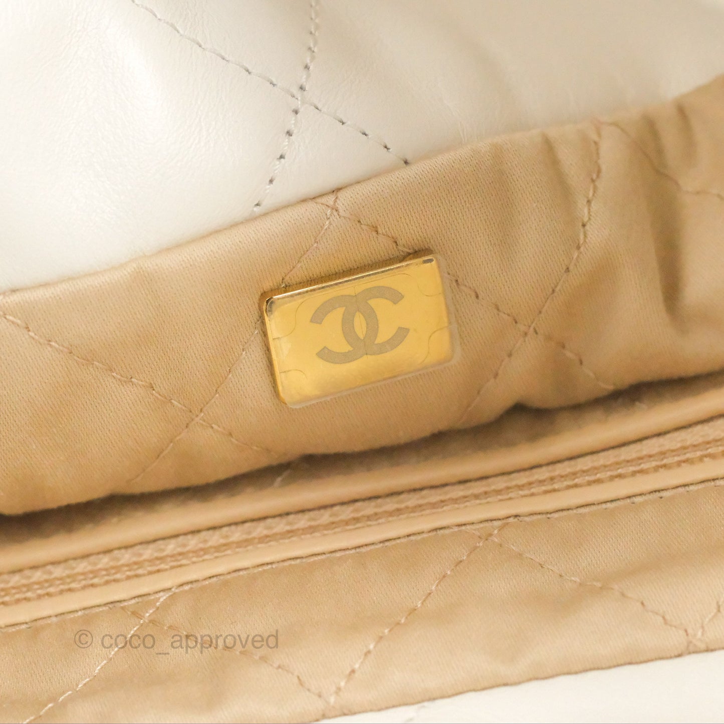 Chanel 22 Medium White Black Logo Aged Calfskin Aged Gold Hardware