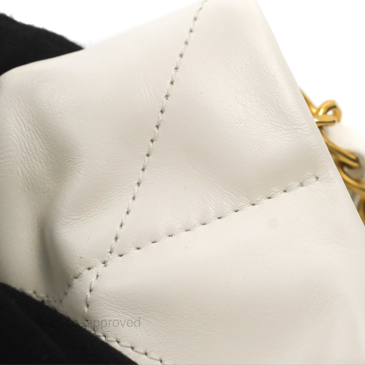 Chanel 22 Medium White Black Logo Aged Calfskin Aged Gold Hardware