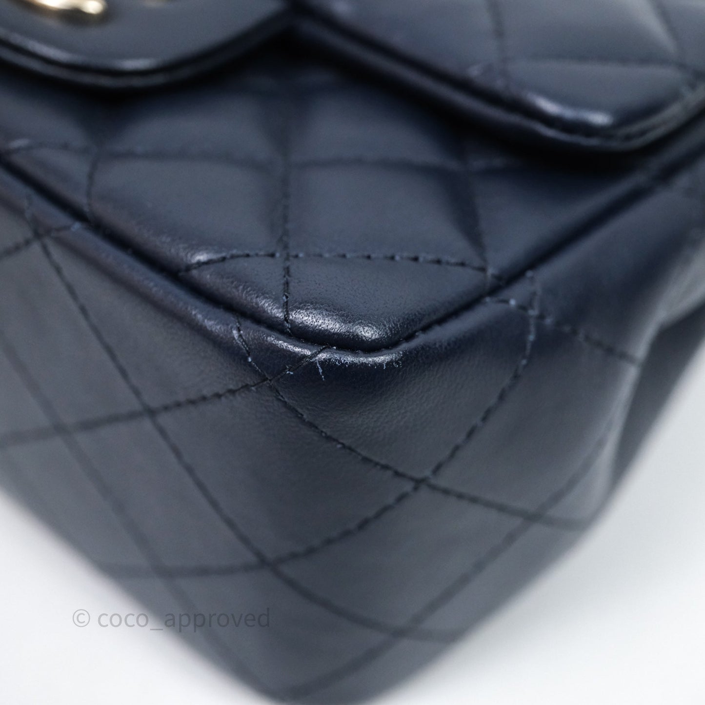 Chanel Quilted Mini Square Navy Lambskin Light Gold Hardware