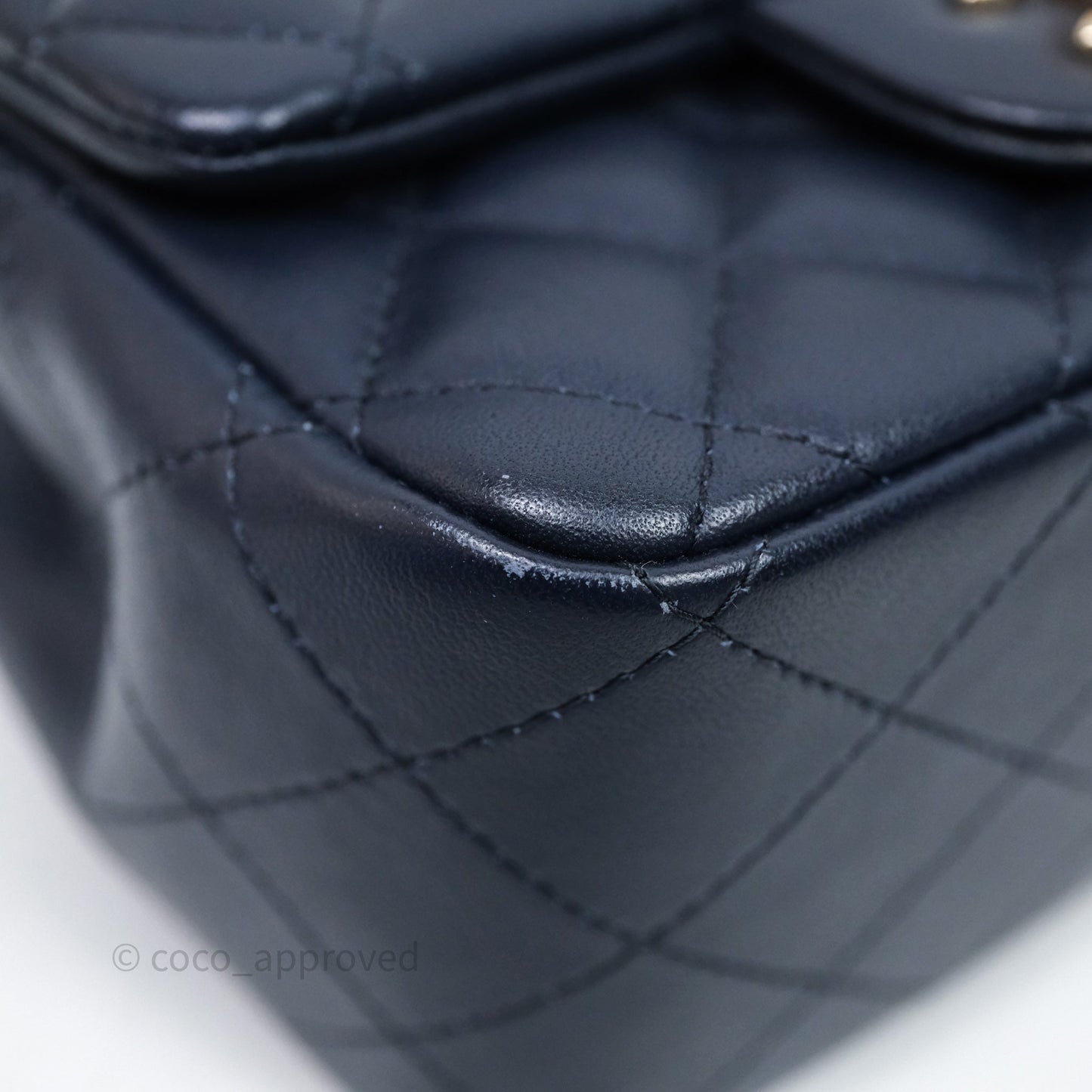 Chanel Quilted Mini Square Navy Lambskin Light Gold Hardware