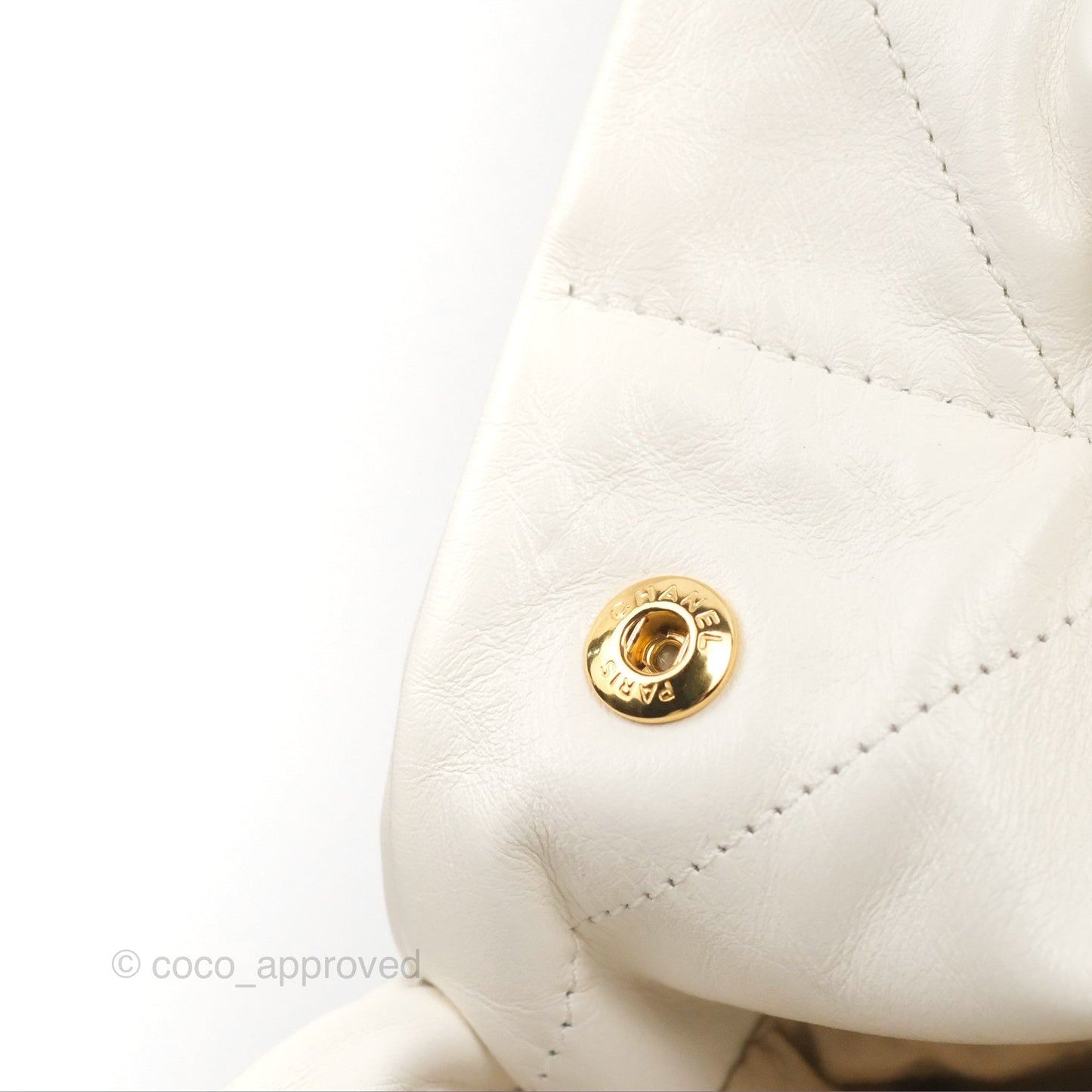 Chanel 22 Medium White Black Logo Aged Calfskin Aged Gold Hardware
