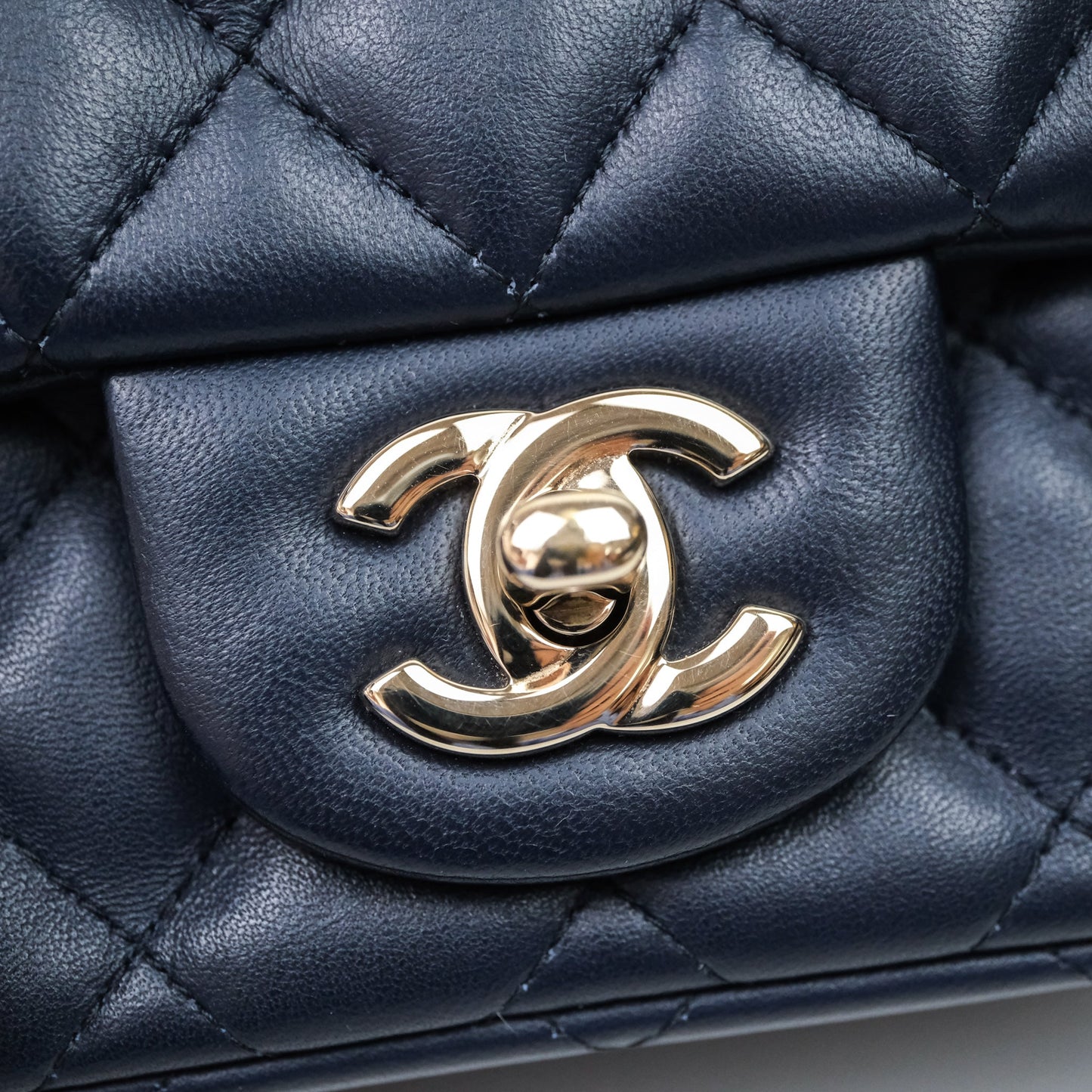 Chanel Quilted Mini Square Navy Lambskin Light Gold Hardware
