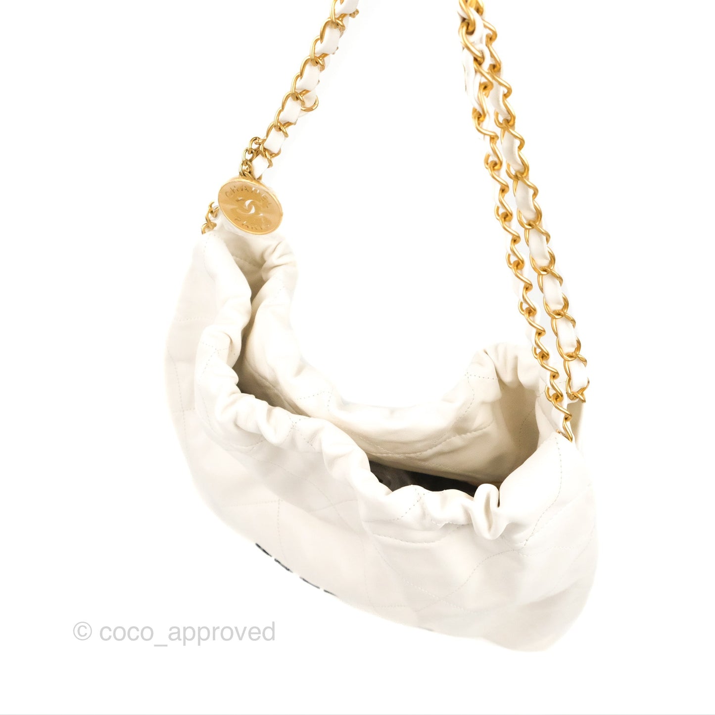 Chanel 22 Medium White Black Logo Aged Calfskin Aged Gold Hardware