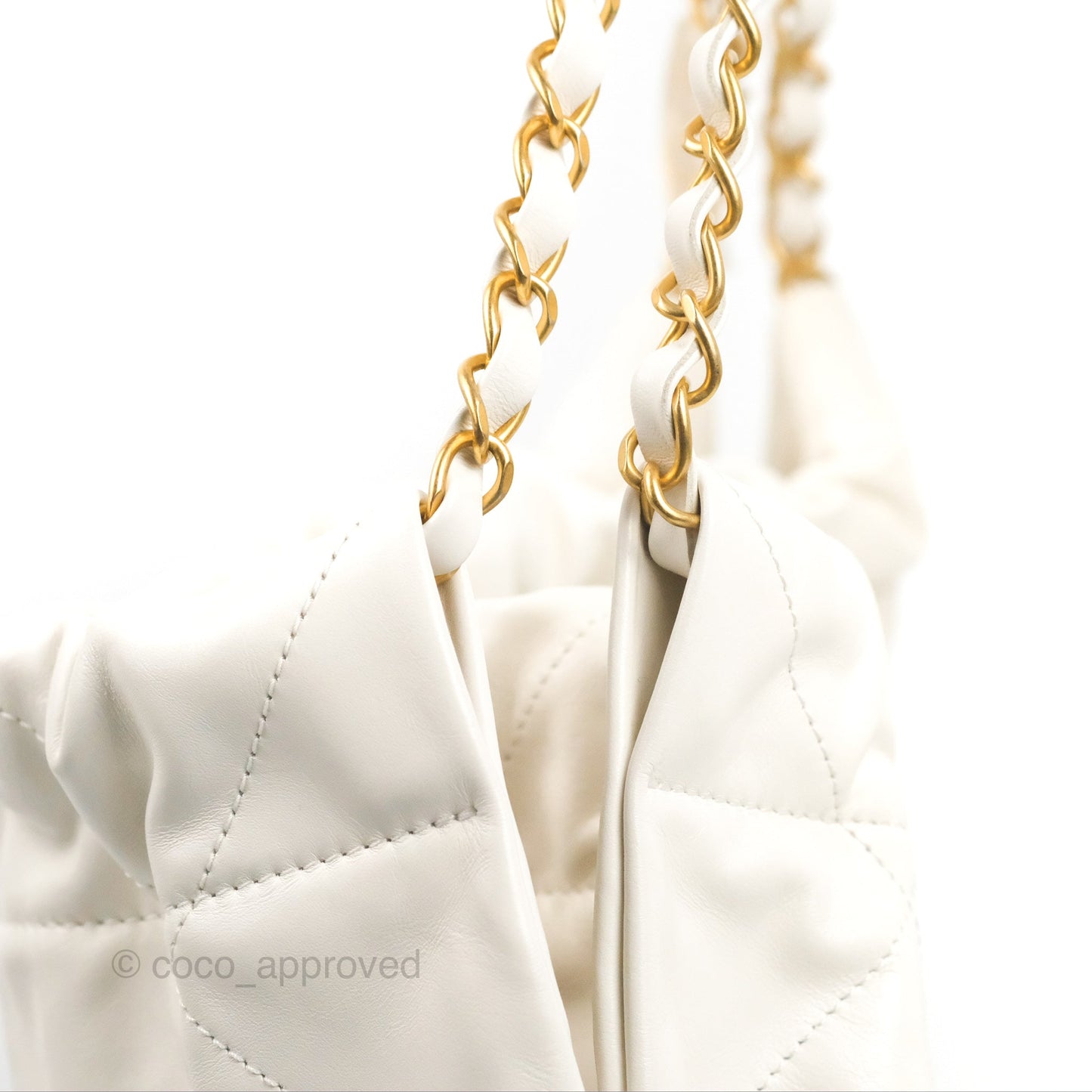 Chanel 22 Medium White Black Logo Aged Calfskin Aged Gold Hardware