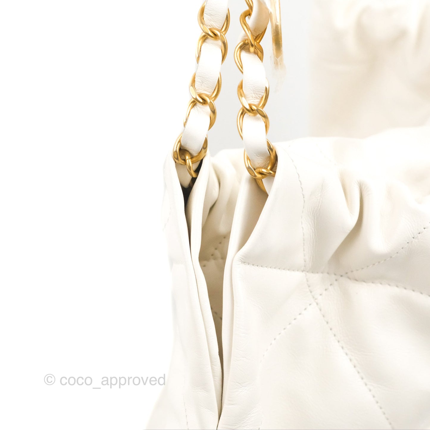 Chanel 22 Medium White Black Logo Aged Calfskin Aged Gold Hardware
