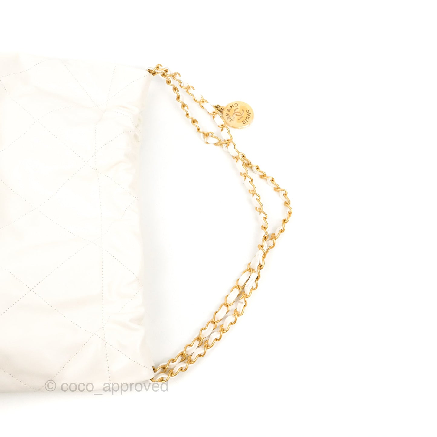 Chanel 22 Medium White Black Logo Aged Calfskin Aged Gold Hardware