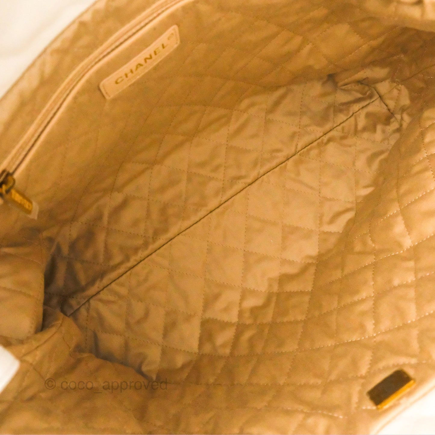 Chanel 22 Medium White Black Logo Aged Calfskin Aged Gold Hardware
